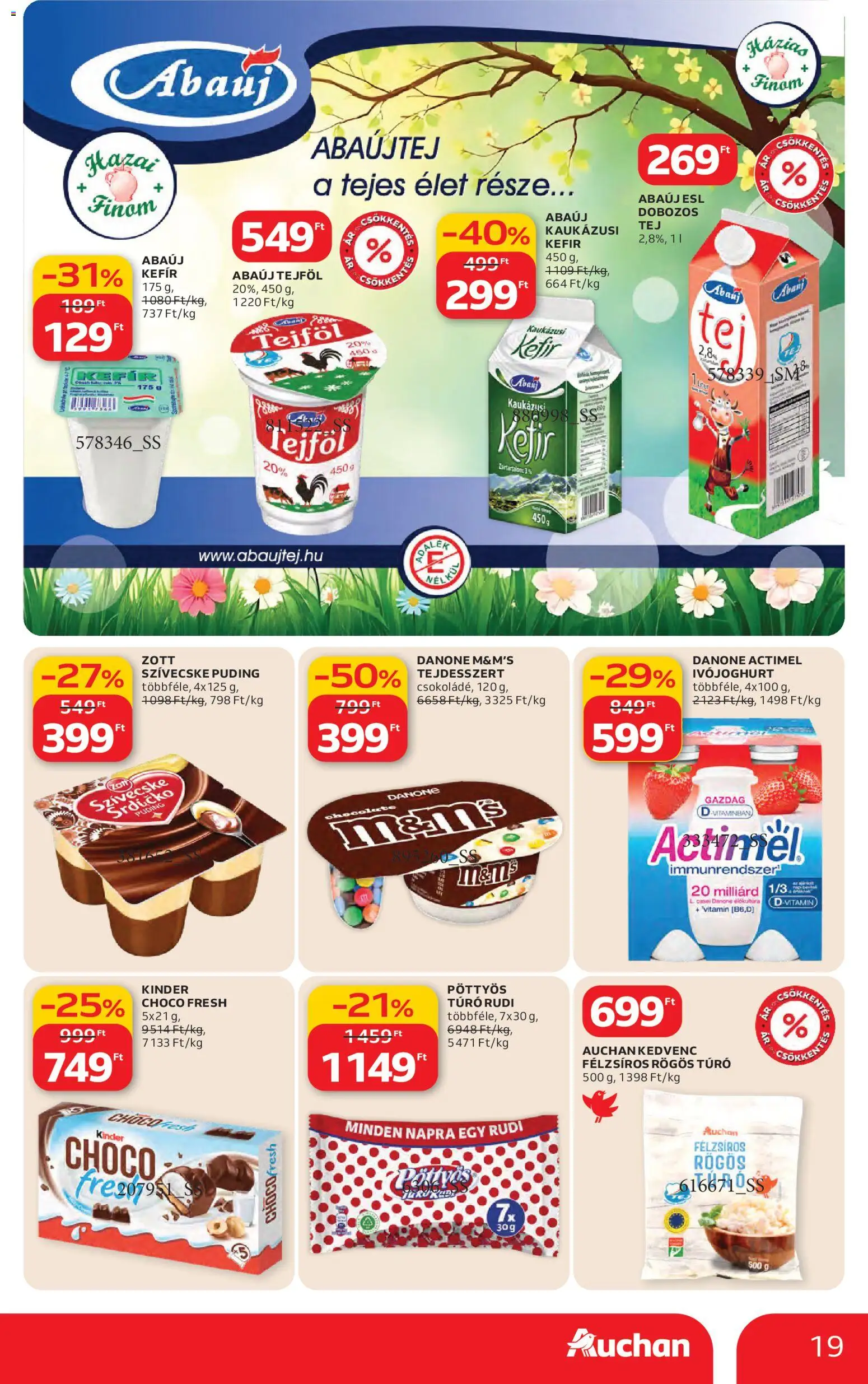 Auchan akciós ujság - amely érvényes a következő dátumtól: 19.03.2026 | Oldal: 19 | Termékek: Puding, Kefir, Rögös túró, Túró
