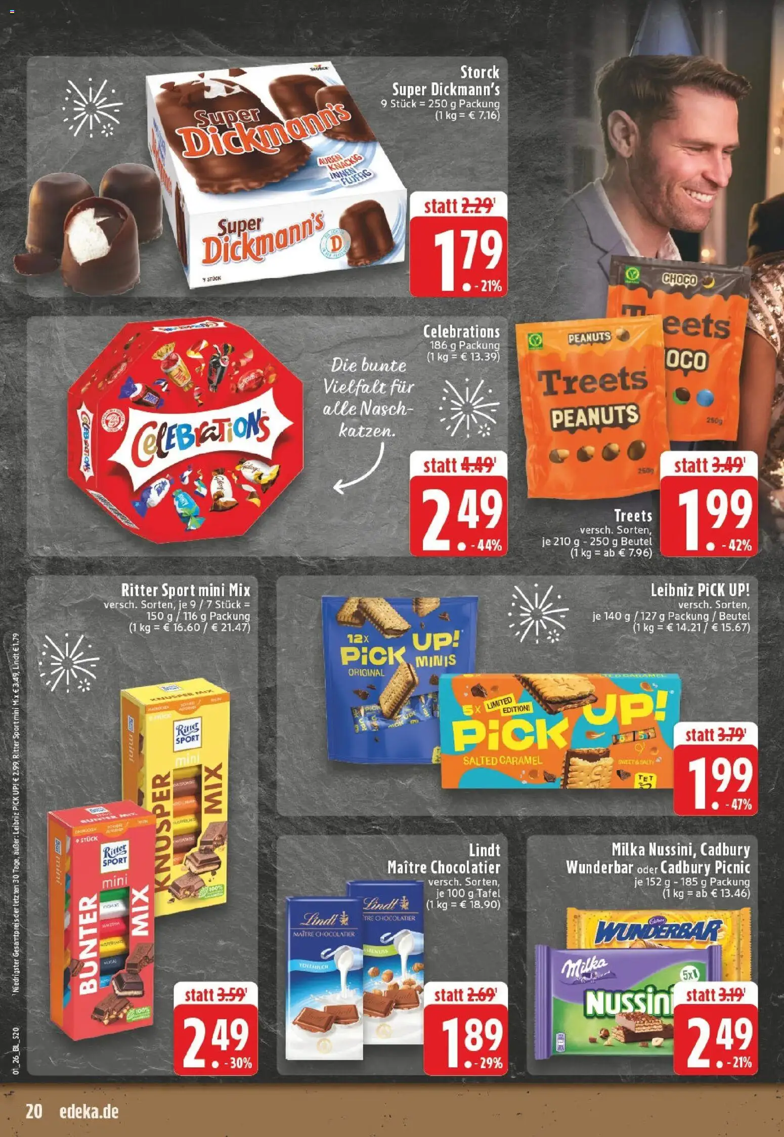 Edeka prospekt Dinslaken	 – gültig ab 28.12.2025 | Seite: 20 | Produkte: Ritter sport, Milka, Celebrations, Lindt