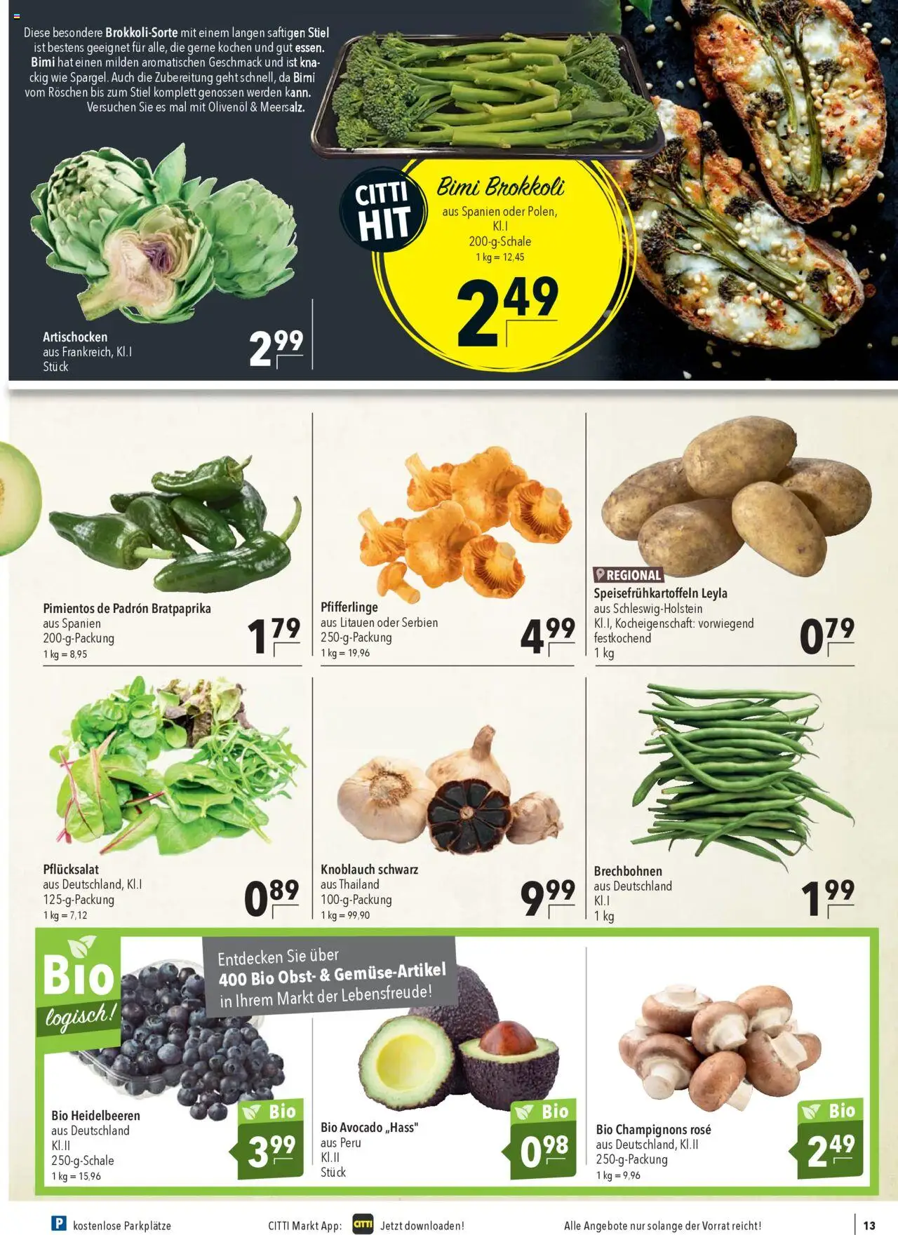 CITTI Markt Prospekt 	 - gültig ab dem 30.07.2025 | Seite: 13 | Produkte: Heidelbeeren, Obst, Knoblauch, Pfifferlinge