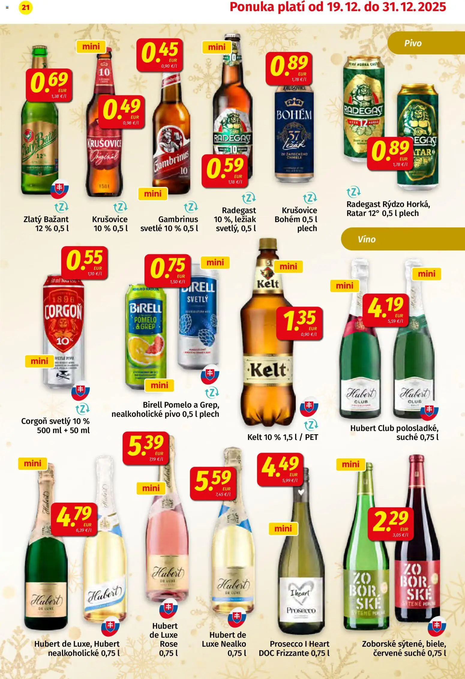 Nové Koruna akcie – leták je platný od 19.12.2025 | Strana: 21 | Produkty: Pivo, Krušovice, Zlatý Bažant, Pomelo