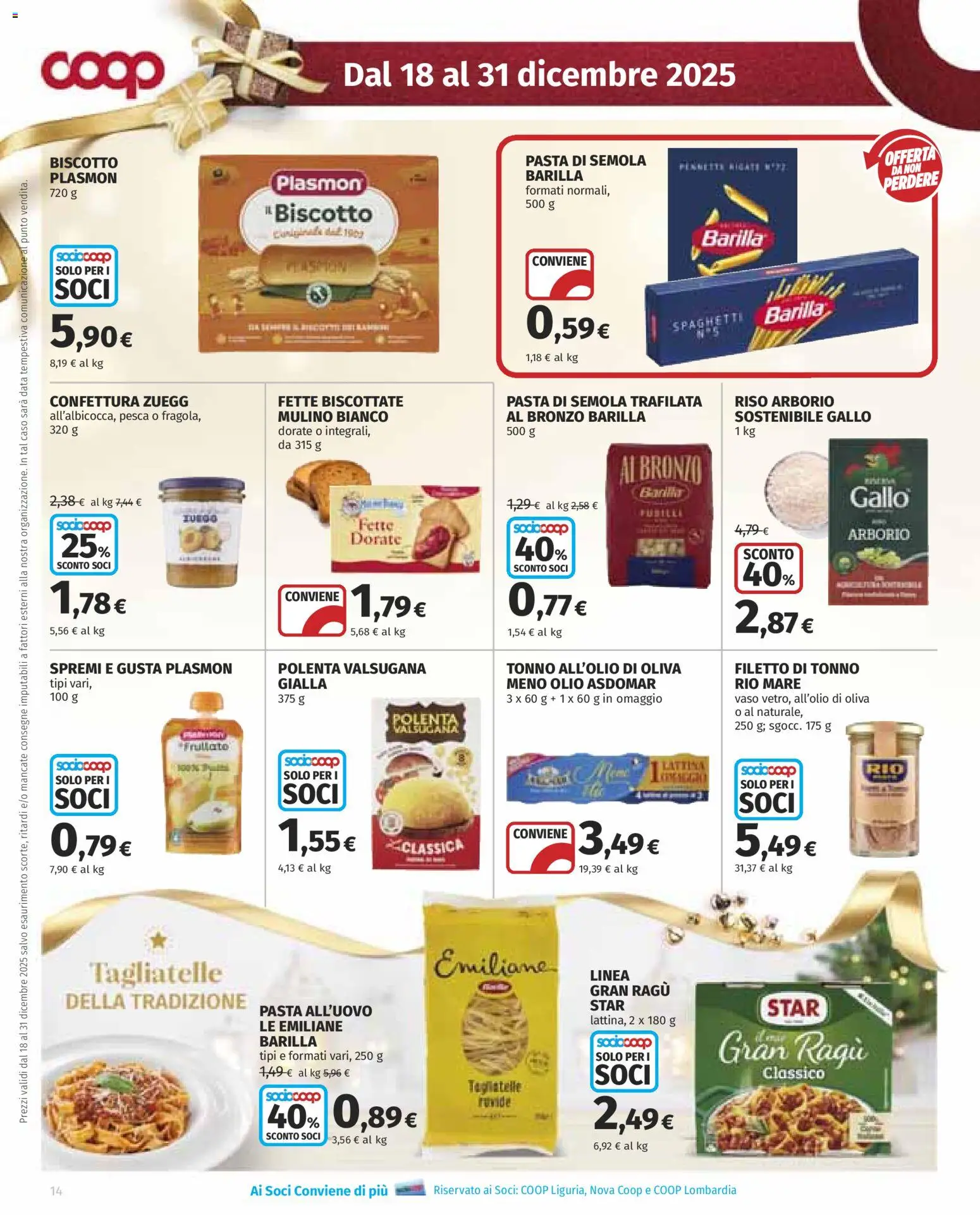 Volantino COOP del 18.12.2025 | Pagina: 14 | Prodotti: Tagliatelle, Olio, Data, Ragú