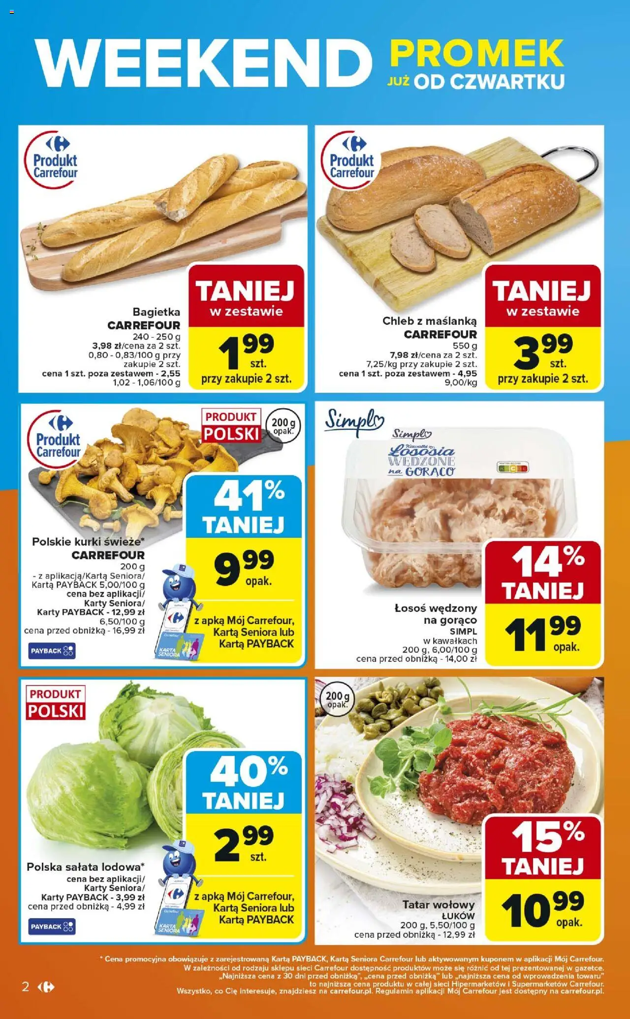 Carrefour Gazetka - Weekend promek już od czwartku od 11.09.2025 | Strona: 2 | Produkty: Karta, Łosoś wędzony, Tatar wołowy, Bagietka