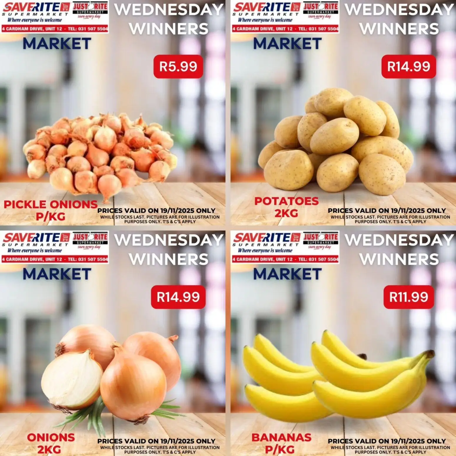 New Saverite catalogue – valid from 19.11.2025 | Page: 2 | Products: Bananas, Potatoes, Onions