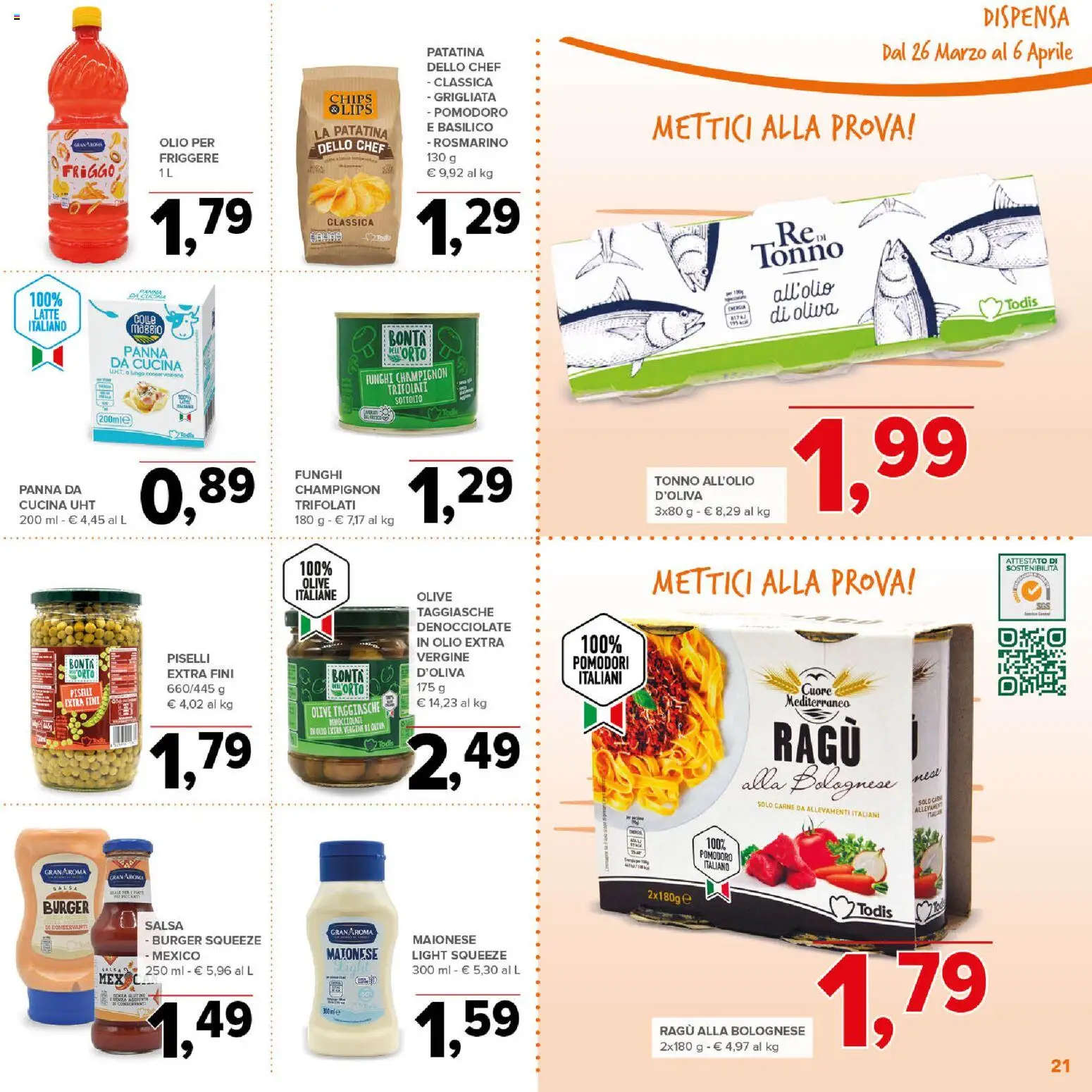 Volantino Todis del 26.03.2026 | Pagina: 21 | Prodotti: Pomodoro, Basilico, Ragú, Tonno
