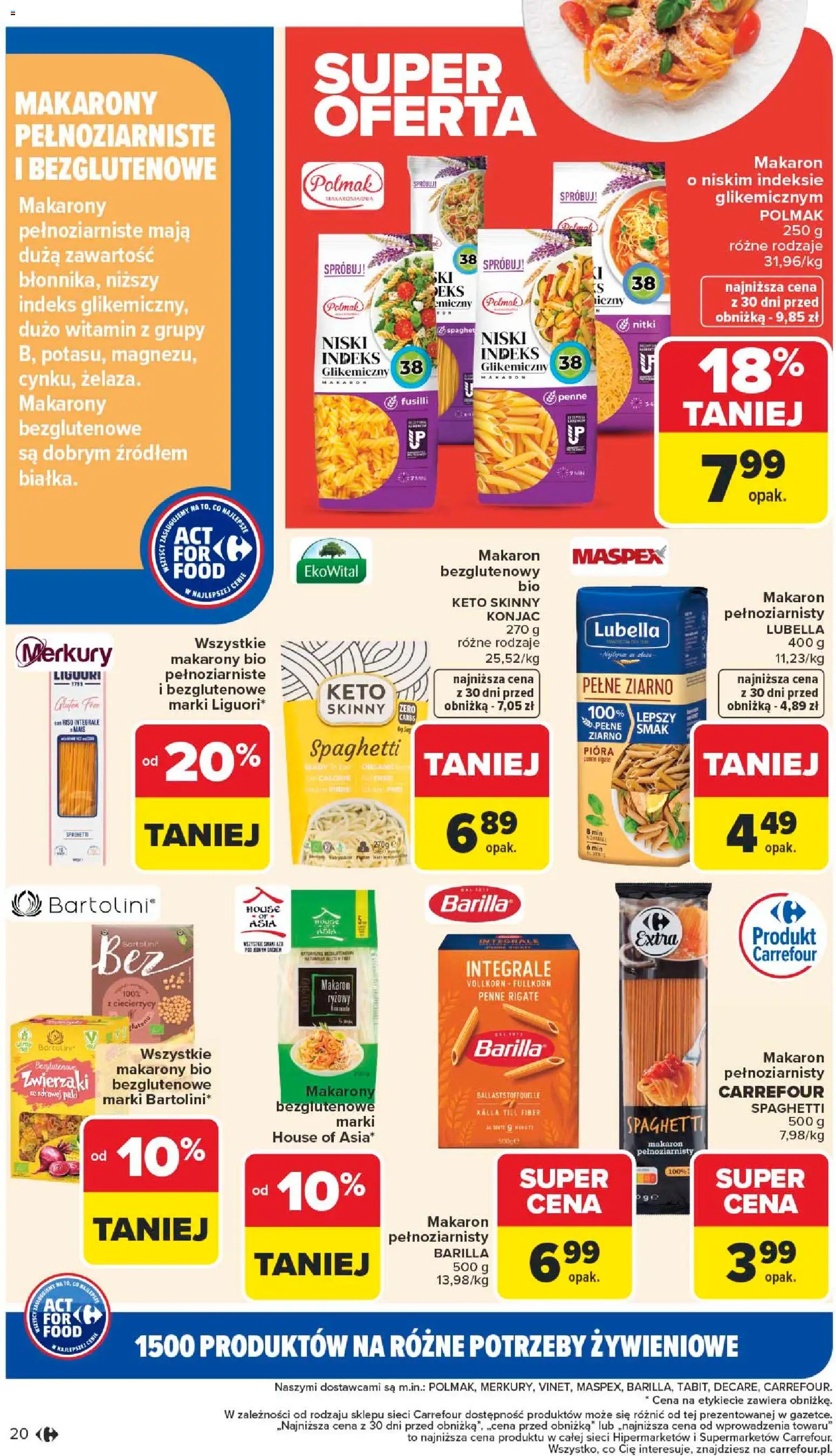 Carrefour Gazetka - Act for food od 05.01.2026 | Strona: 20 | Produkty: Makaron pełnoziarnisty, Penne, Makarony, Makaron