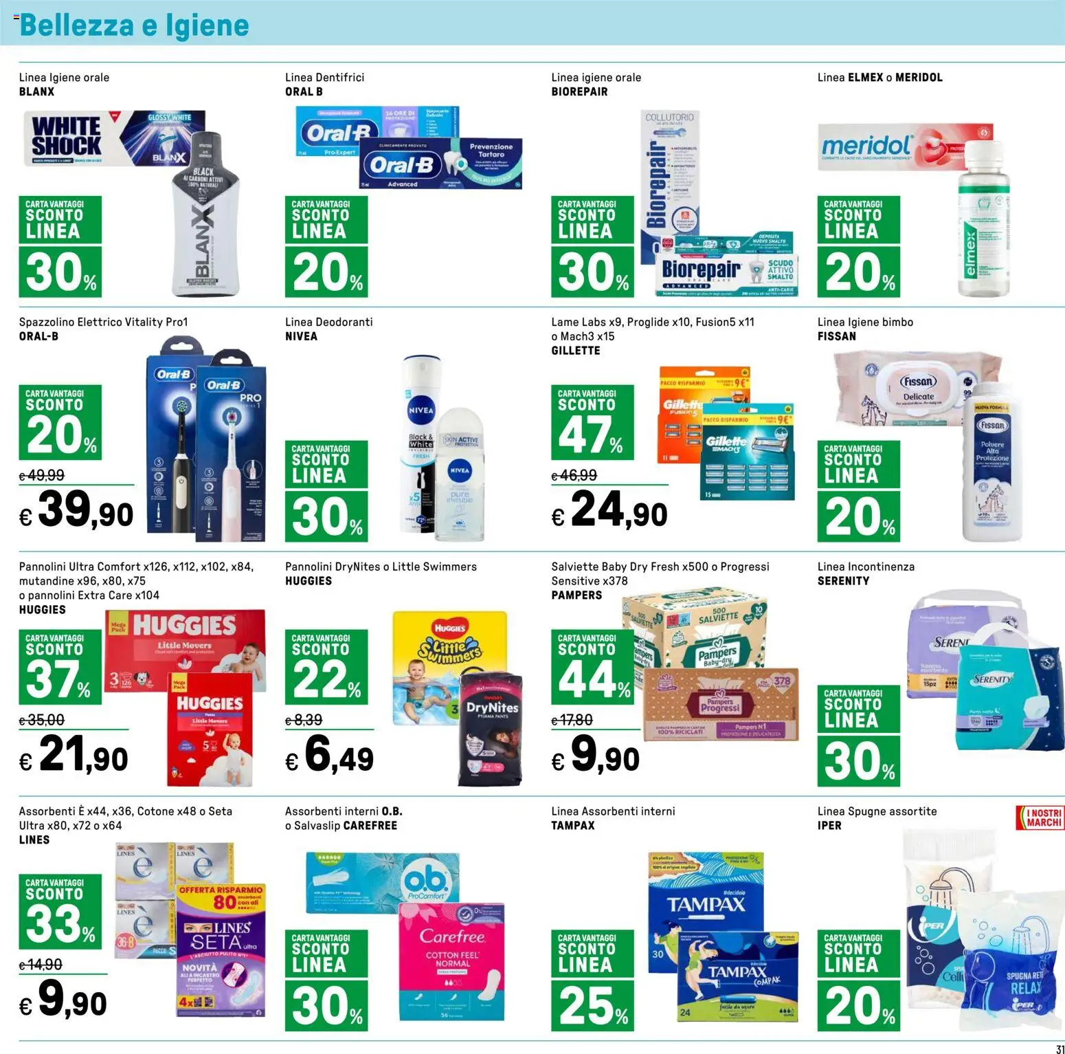 Volantino Iper del 07.04.2026 | Pagina: 31 | Prodotti: Spazzolino, Collutorio, Mutandine, Pampers