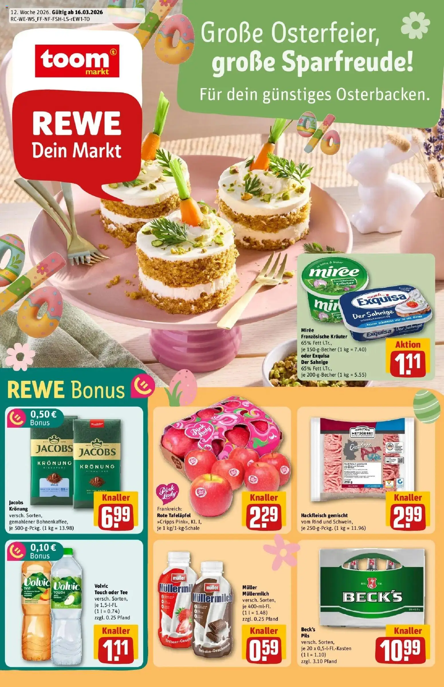 Rewe Prospekt Herne	 – gültig ab 15.03.2026 | Seite: 1 | Produkte: Pils, Volvic touch, Müllermilch, Volvic