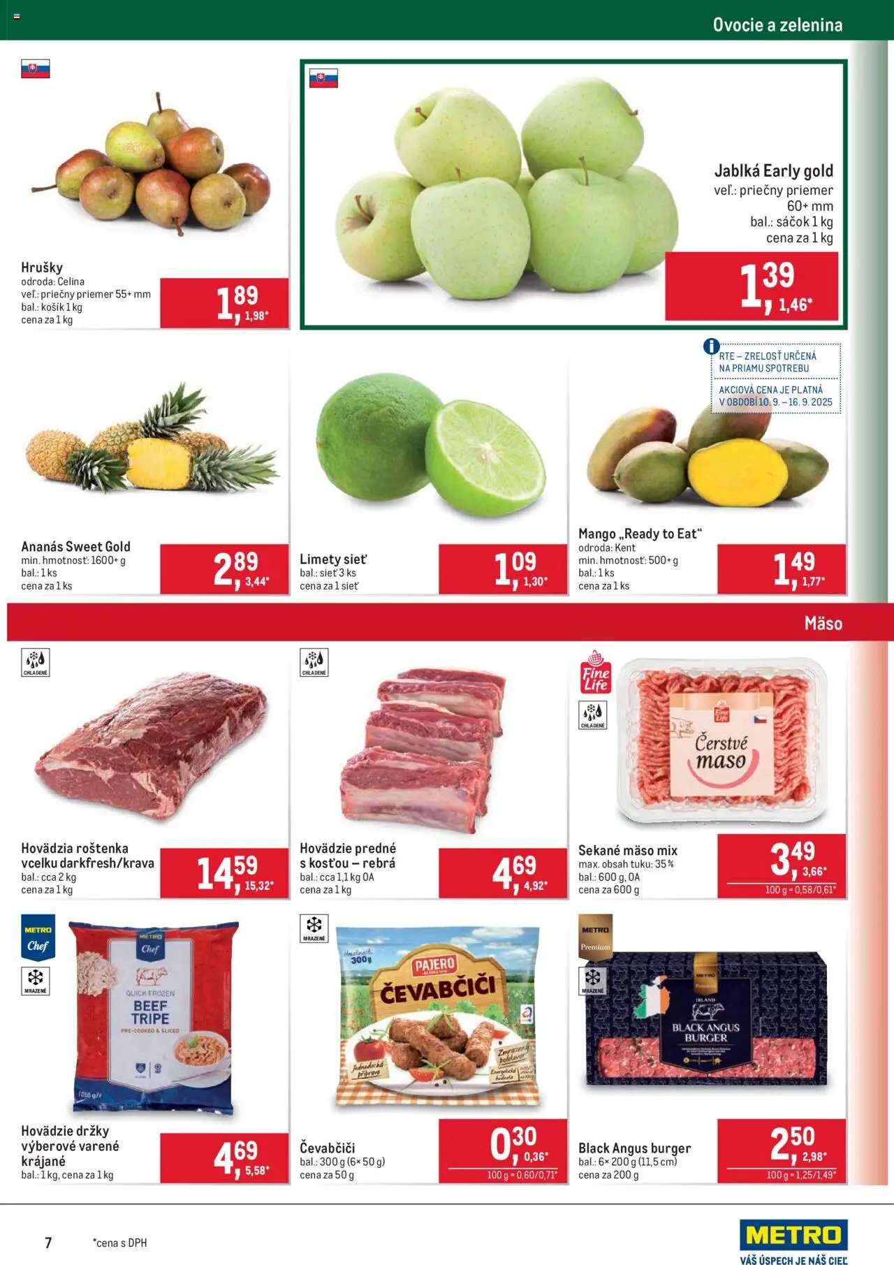Nové Metro akcie – leták je platný od 10.09.2025 | Strana: 7 | Produkty: Jablká, Ananás, Mango, Ovocie