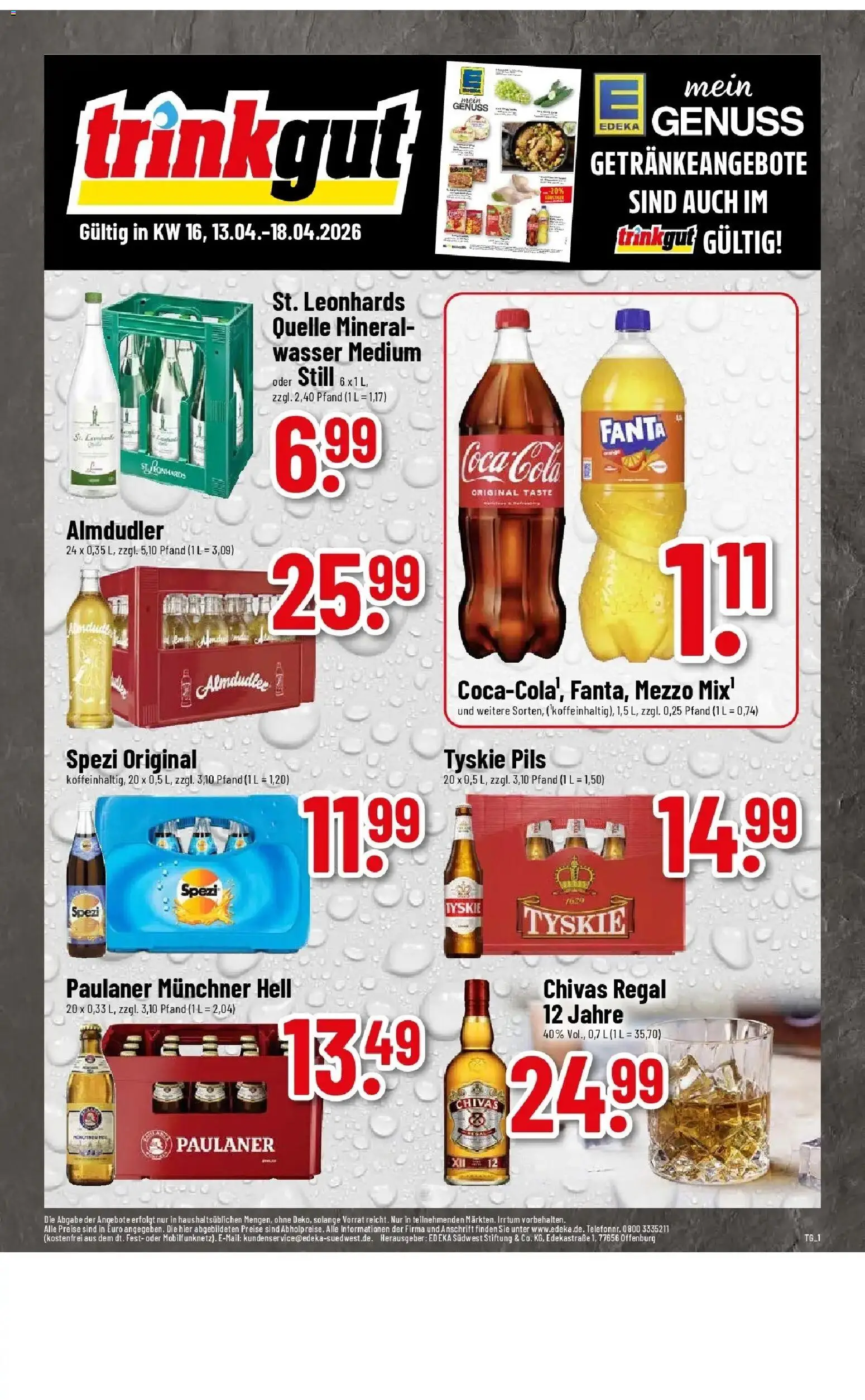 Edeka prospekt Oberstenfeld	 (ab 12.04.2026) » Angebote Online | Seite: 50 | Produkte: Tyskie, Fanta, Mineralwasser, Wasser