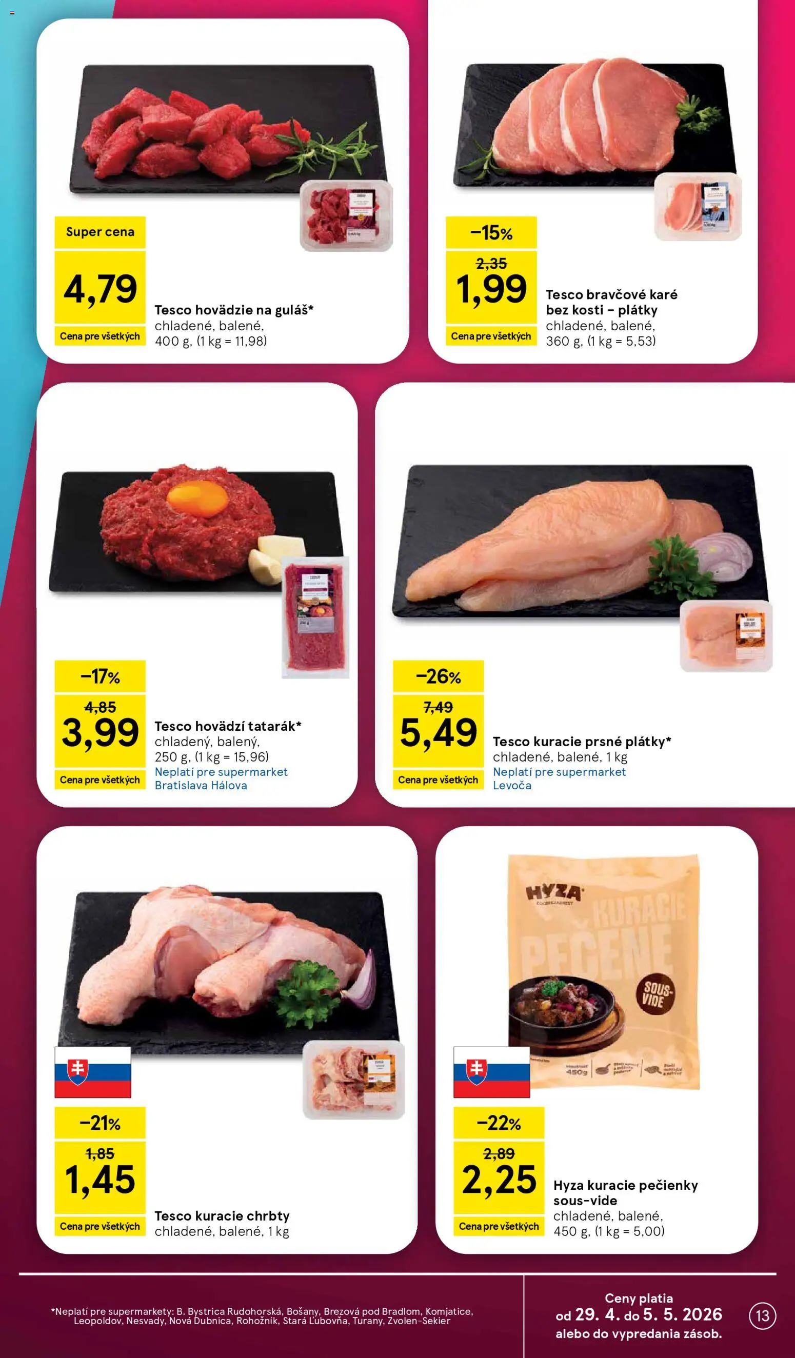 Nové Tesco akcie – leták je platný od 29.04.2026 | Strana: 13 | Produkty: Bravčové karé