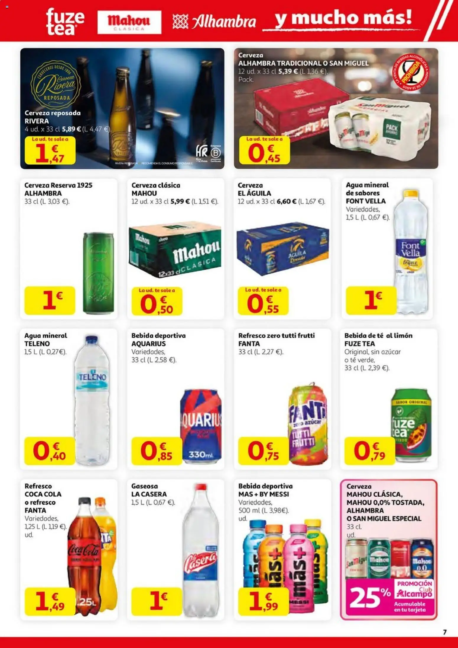 Alcampo - HP Nacional  │ válido desde el 23.10.2025 | Página: 7 | Productos: Cerveza, Té, Agua mineral, Gaseosa