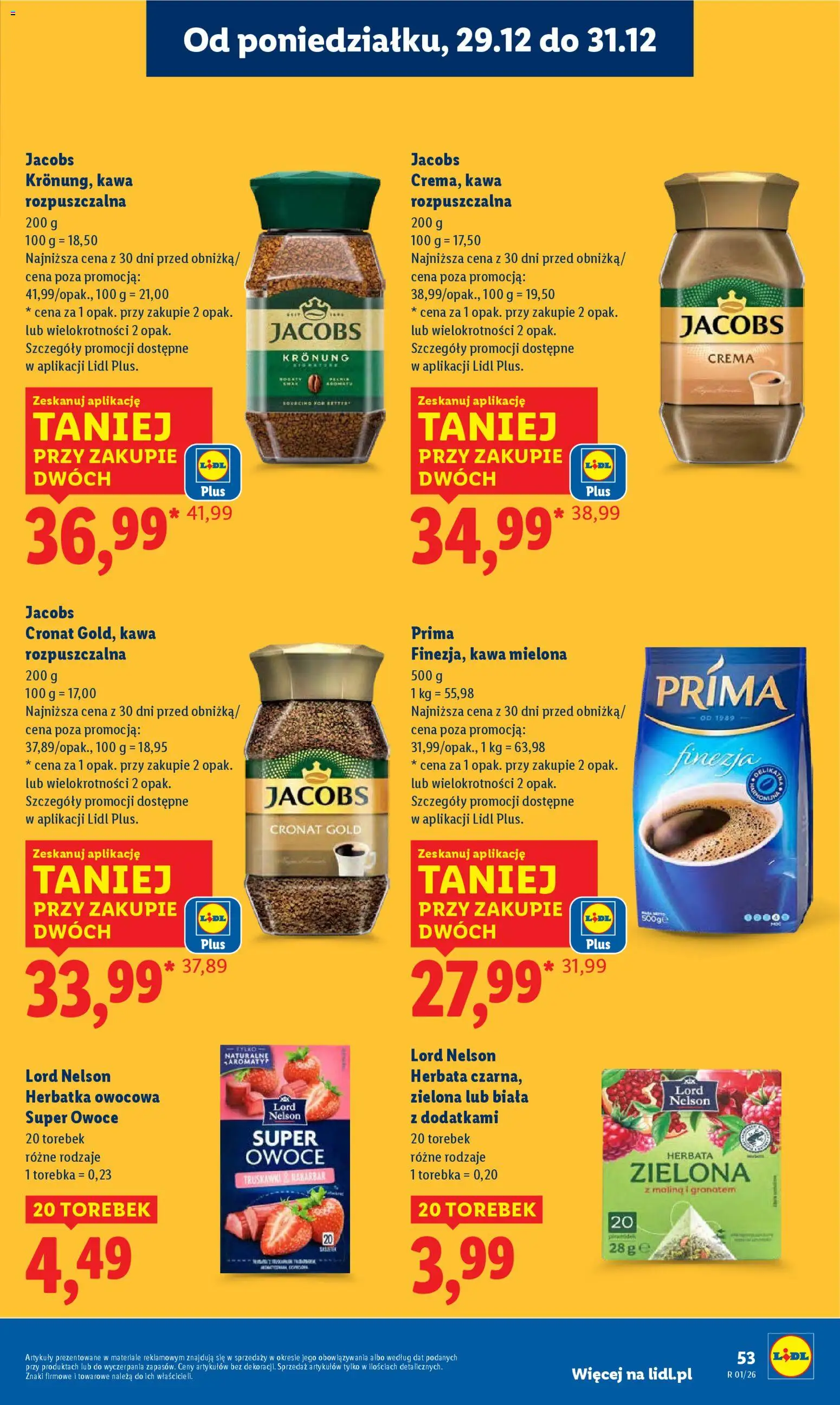Lidl Gazetka od 29.12.2025 | Strona: 53 | Produkty: Kawa rozpuszczalna, Kawa, Kawa prima, Herbata