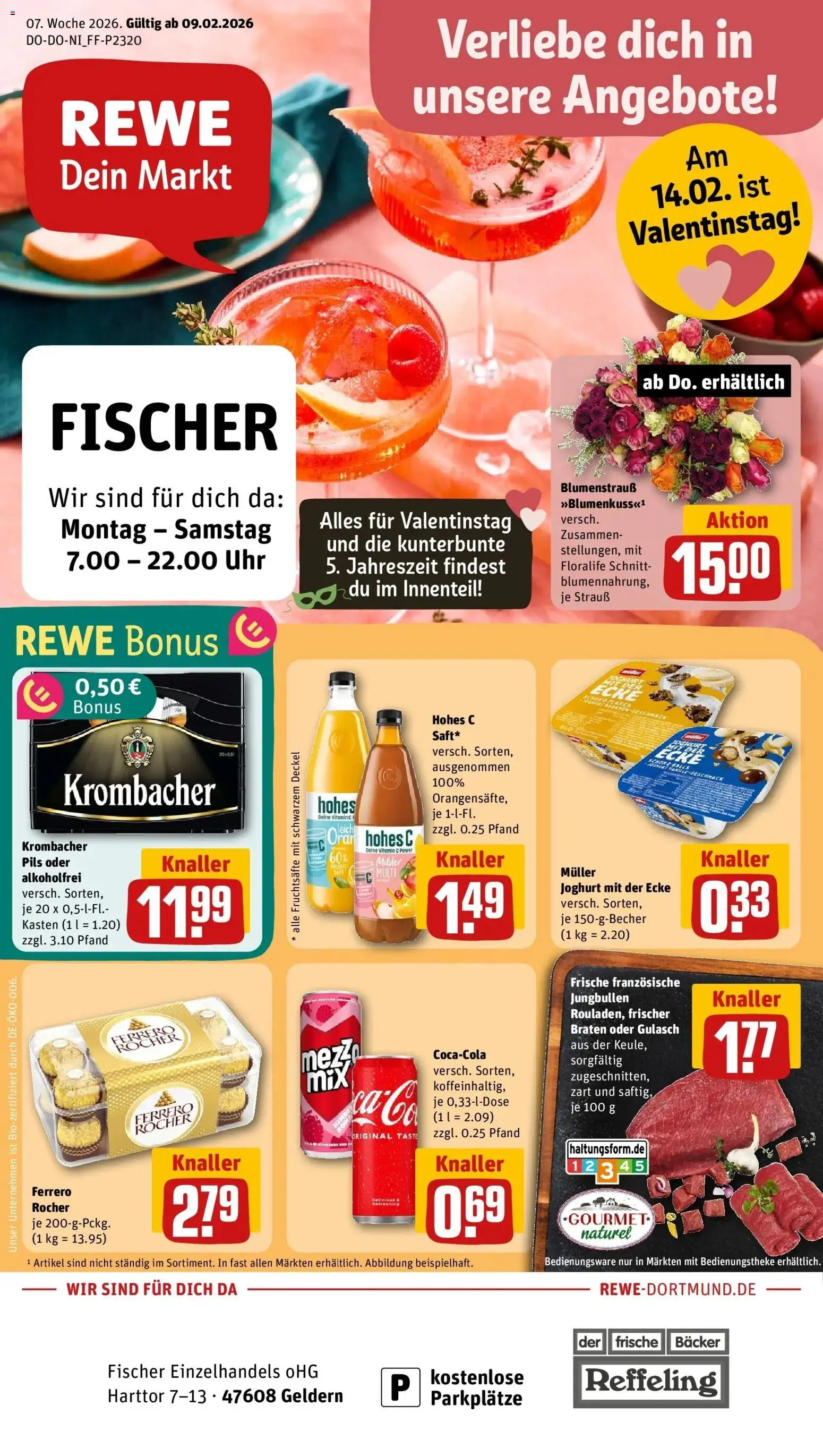 Rewe prospekt Geldern	 – gültig ab 09.02.2026 | Seite: 1 | Produkte: Ferrero rocher, Joghurt, Krombacher, Uhr