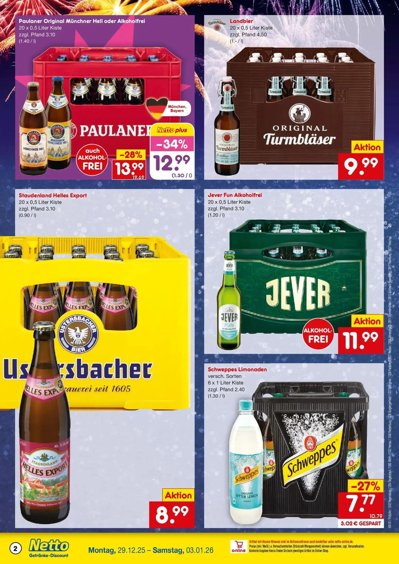 Netto Marken-Discount prospekt Hemau	 – gültig ab 28.12.2025 | Seite: 2 | Produkte: Bier, Schweppes, Jever, Paulaner
