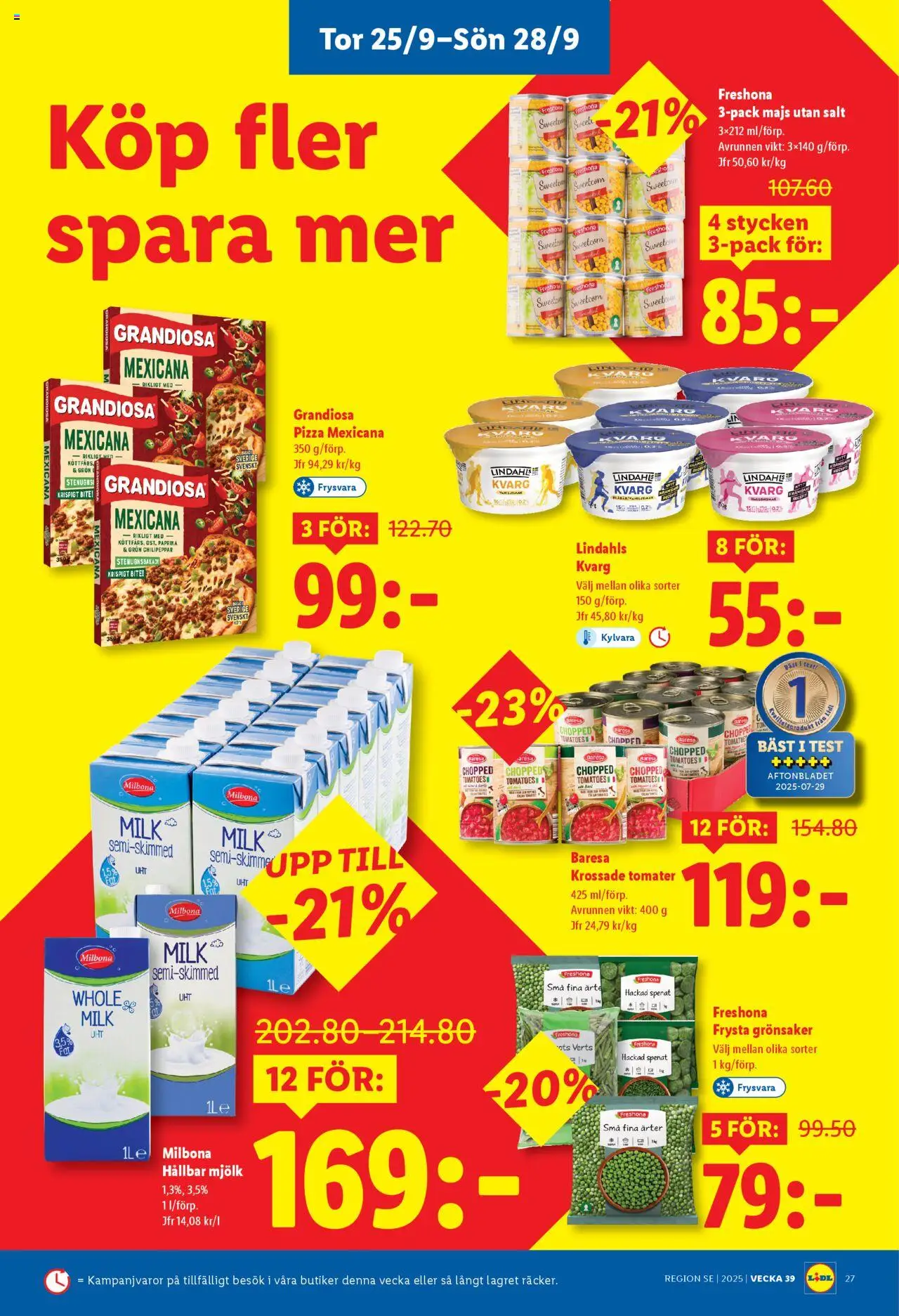 Lidl reklamblad aktuell från 22.09.2025 | Sida: 31 | Produkter: Spenat, Mjölk, Tomater, Majs