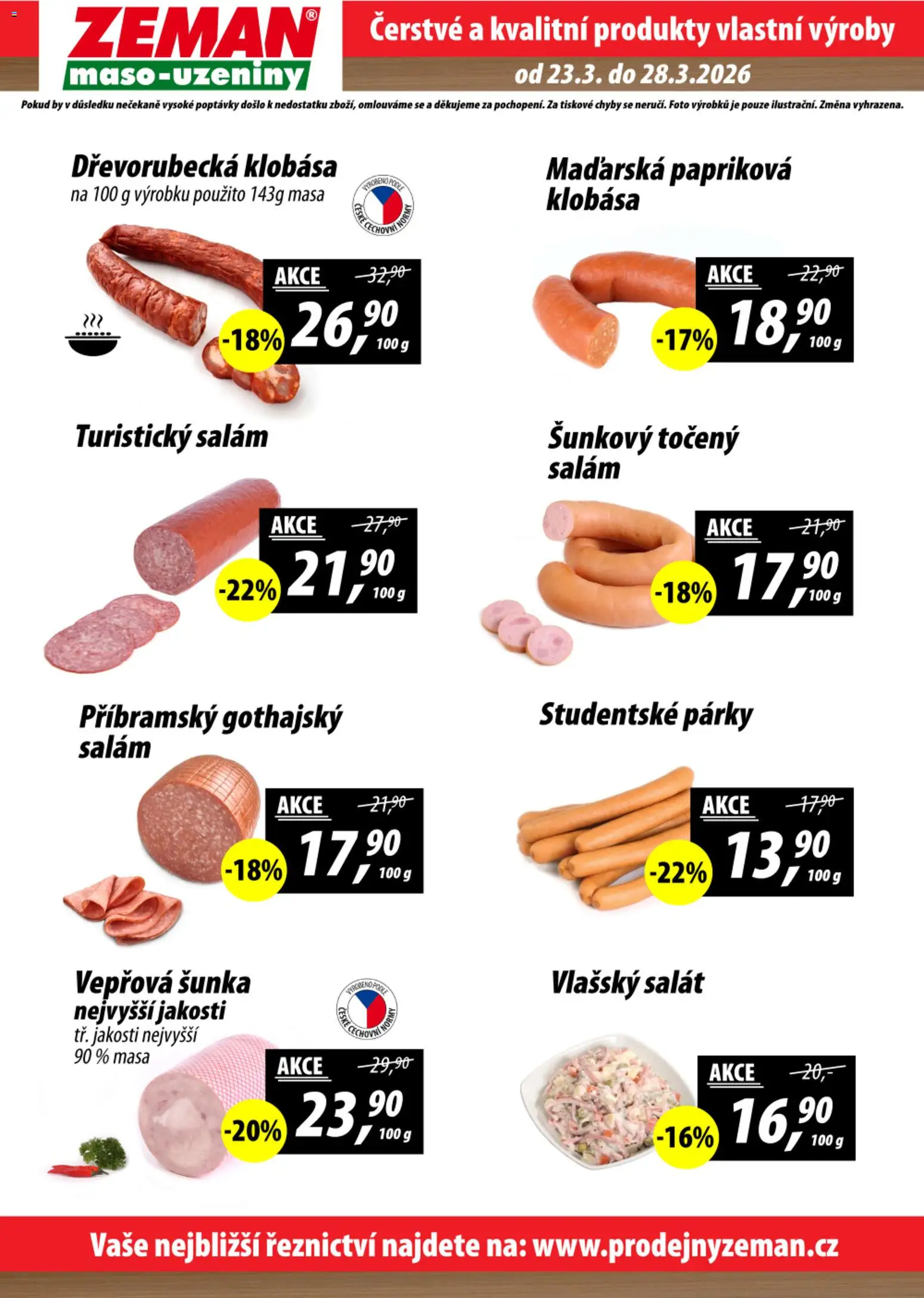 Prodejny Zeman leták od 23.03.2026 | Strana: 2 | Produkty: Salám, Párky, Klobása, Točený salám