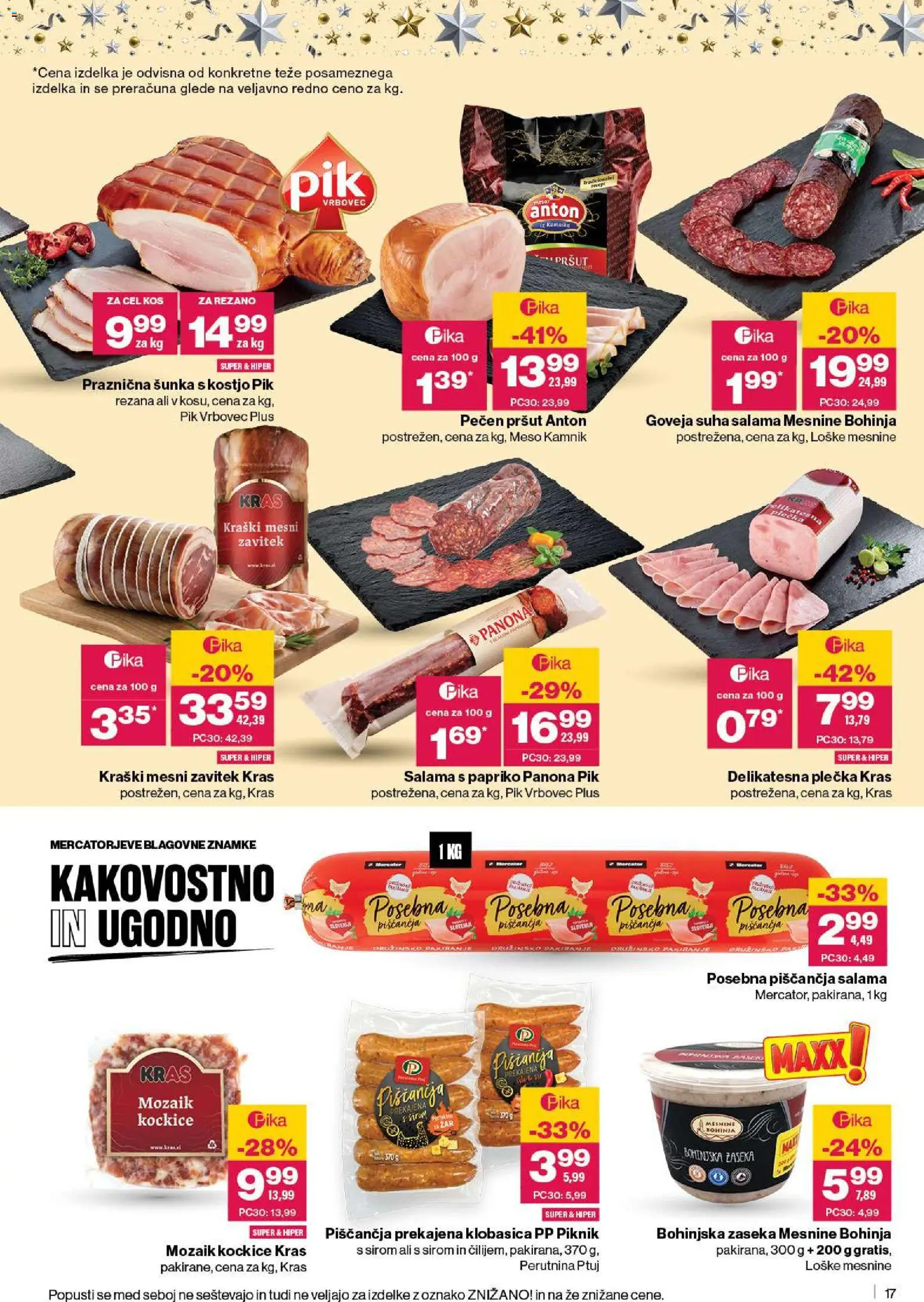 Novi Mercator katalog ponudbe – veljaven od 27.11.2025 | Stran: 17 | Izdelki: Pršut, Kos, Salama, Sunka