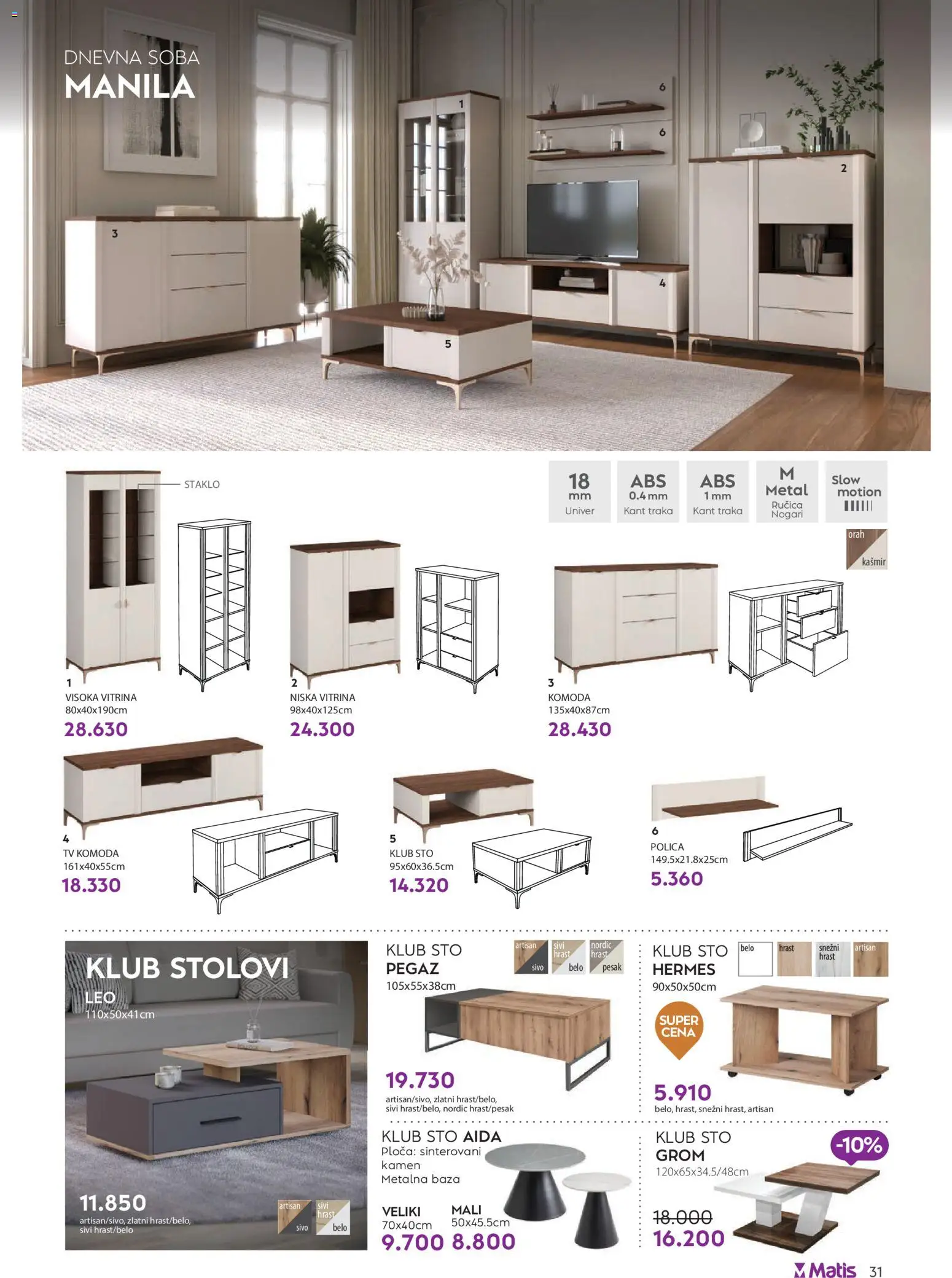 Matis katalog - važi od 01.01.2026 | Strana: 31 | Proizvode: Komoda, Polica, Sto, Orah
