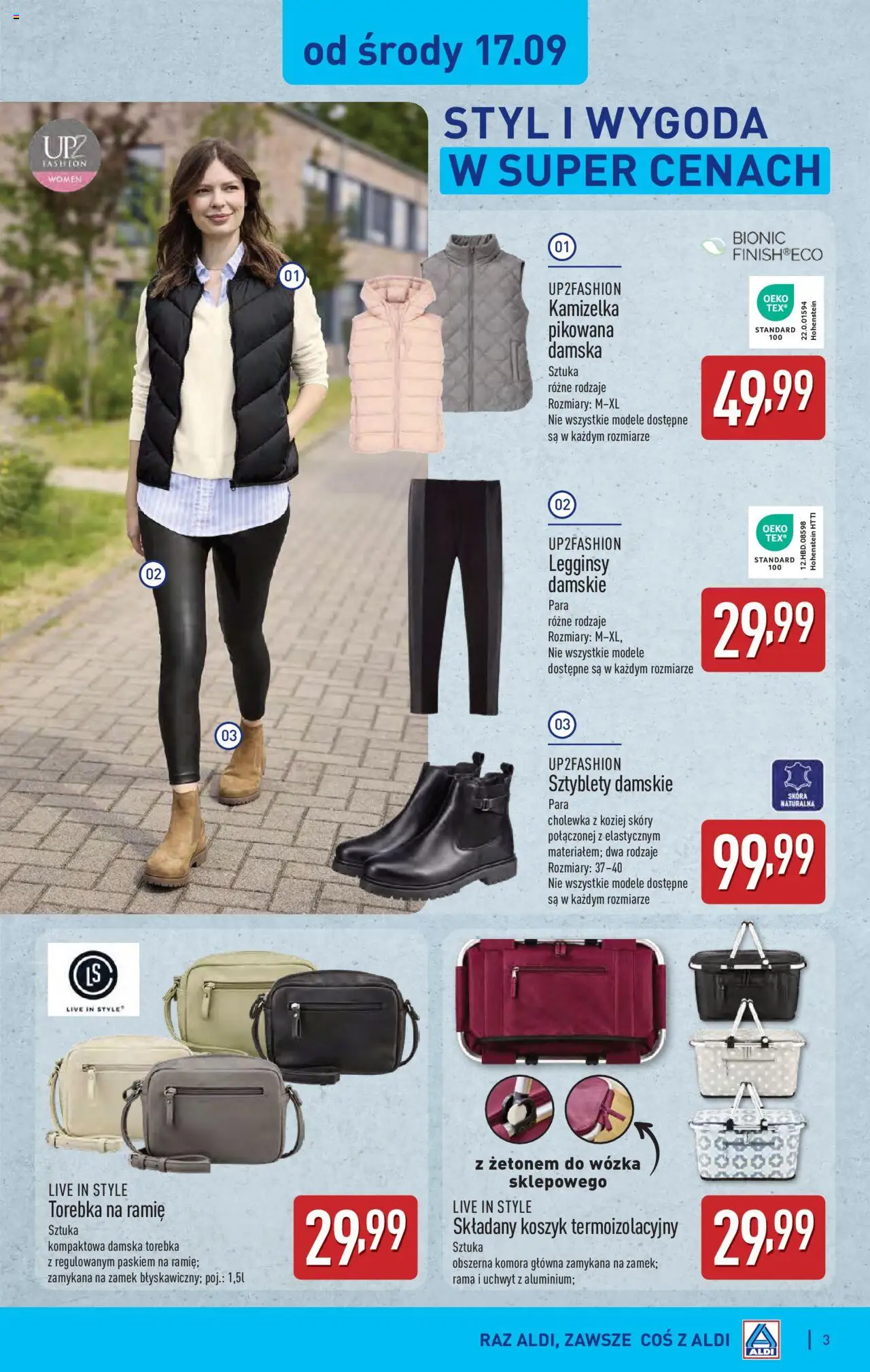 Aldi Gazetka - Hity od Środy i od Soboty od 17.09.2025 | Strona: 3 | Produkty: Sztyblety, Kamizelka, Legginsy, Torebka