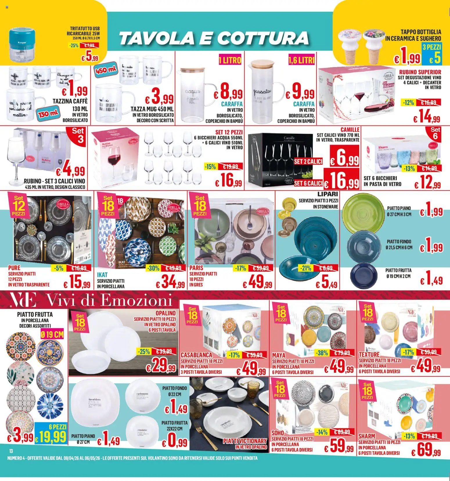 Volantino Satur del 08.04.2026 | Pagina: 13 | Prodotti: Tritatutto, Piatto, Tazzina, Bottiglia