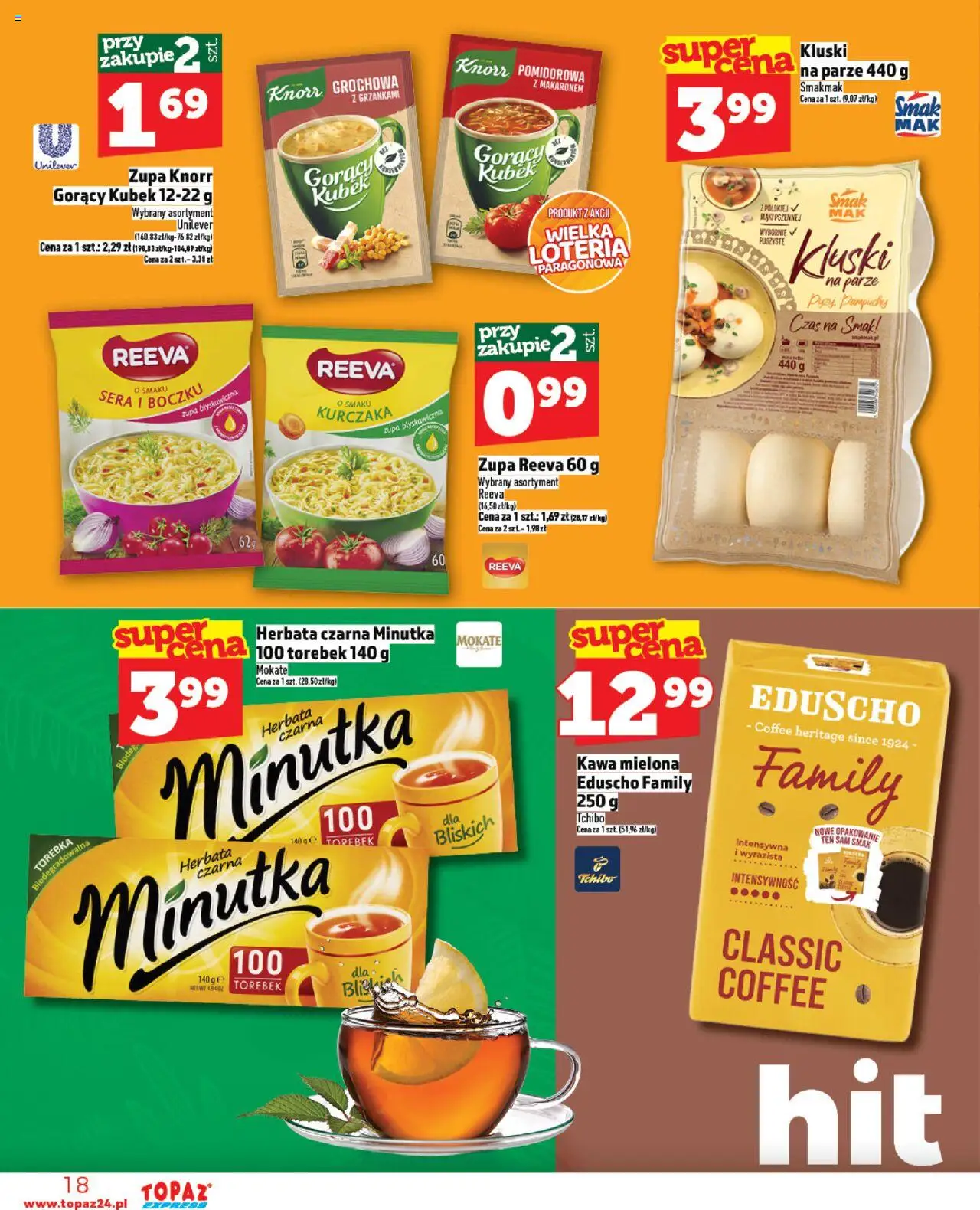 Topaz Gazetka - Express od 21.08.2025 | Strona: 18 | Produkty: Gorący kubek, Tchibo, Zupa, Herbata