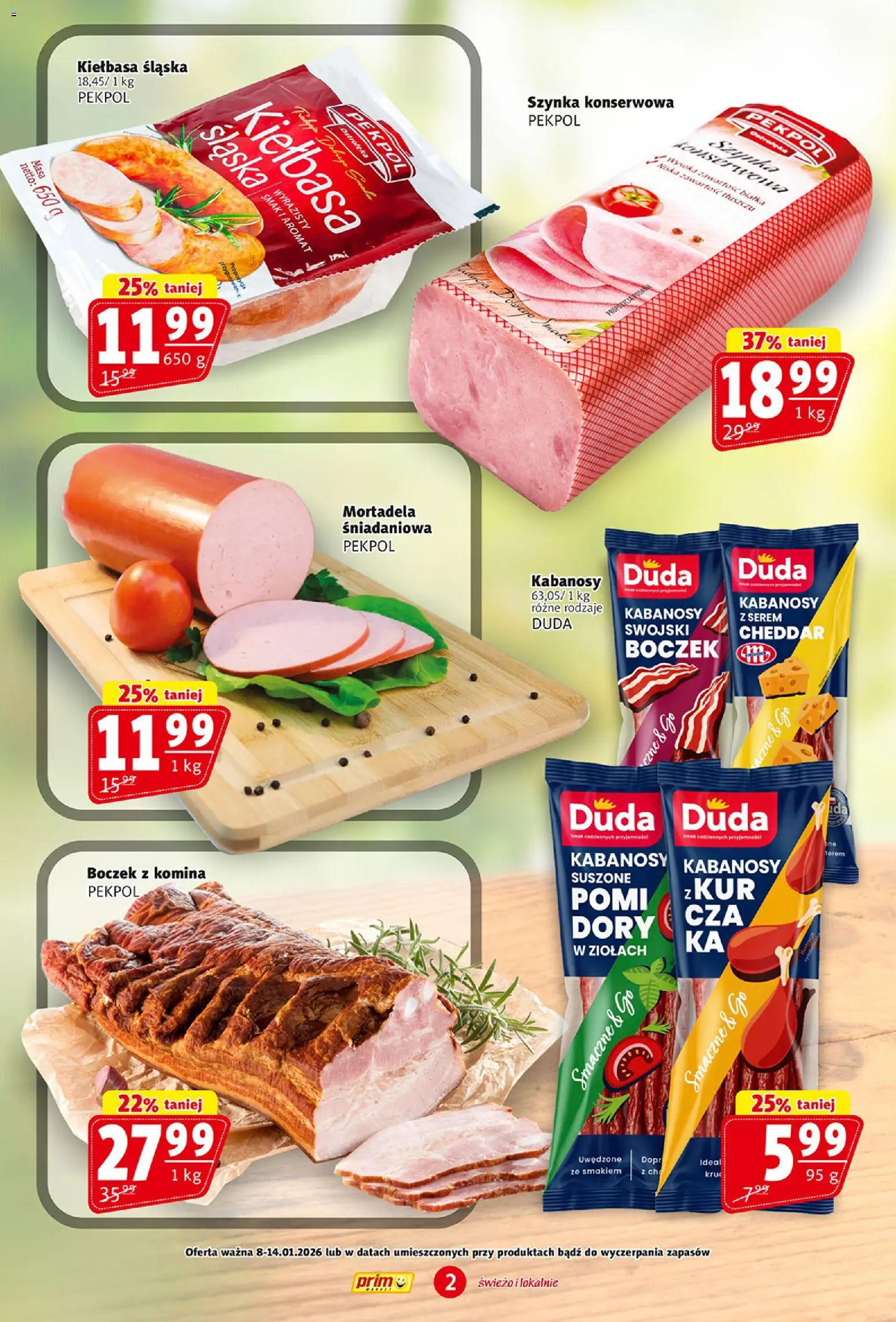 Prim Market Gazetka od 08.01.2026 | Strona: 2 | Produkty: Kiełbasa, Szynka, Kiełbasa śląska, Cheddar