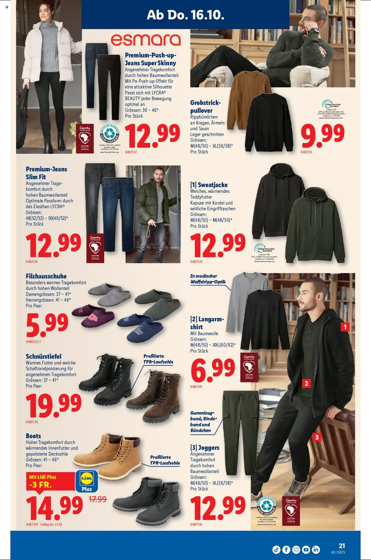 Lidl Aktionen – gültig ab 16.10.2025 | Seite: 21 | Produkte: Pullover, Jeans, Shirt, Sweatjacke