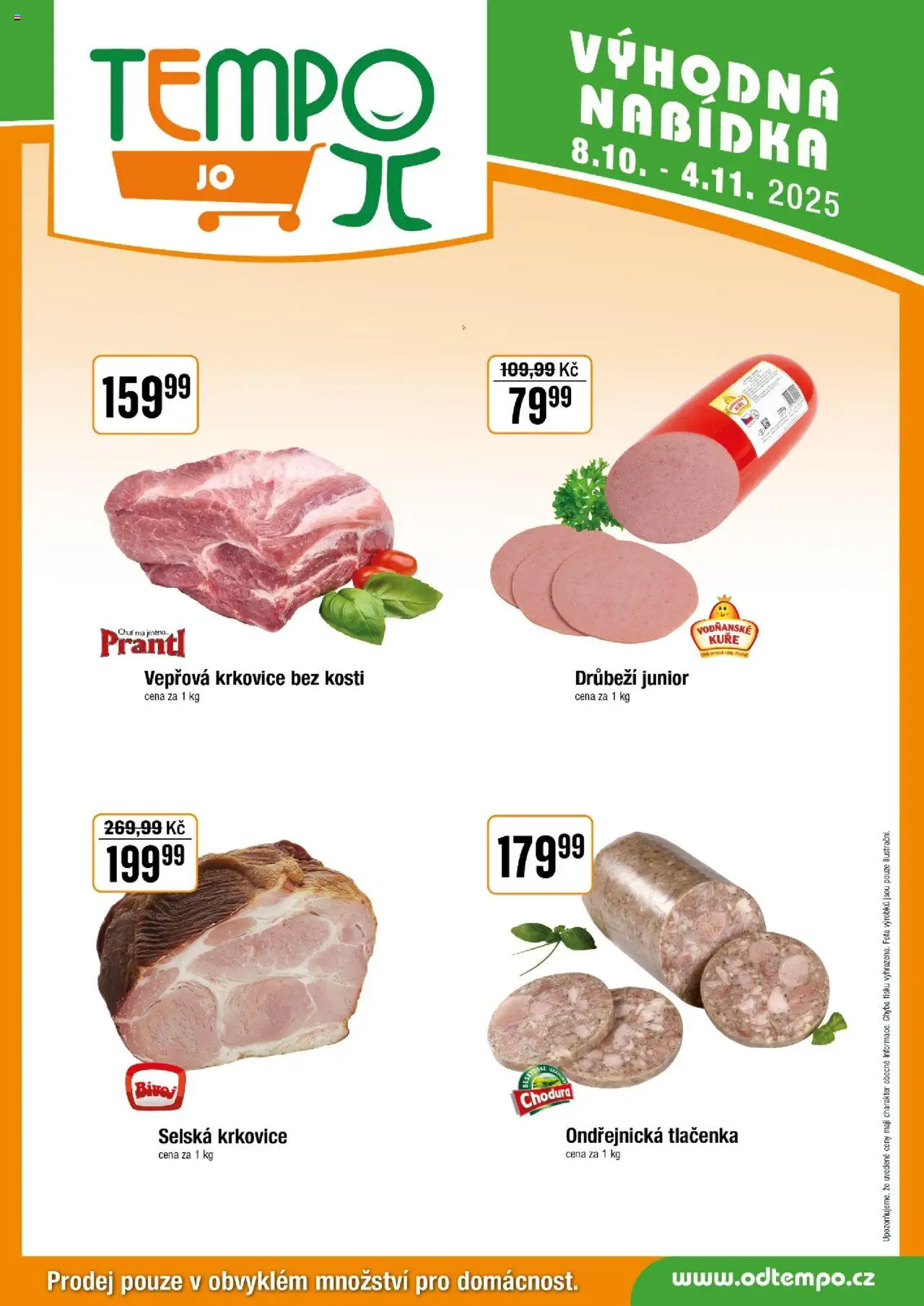 Tempo leták - JO od 08.10.2025 | Strana: 3 | Produkty: Vepřová krkovice bez kosti, Krkovice bez kosti, Tlačenka, Vepřová krkovice
