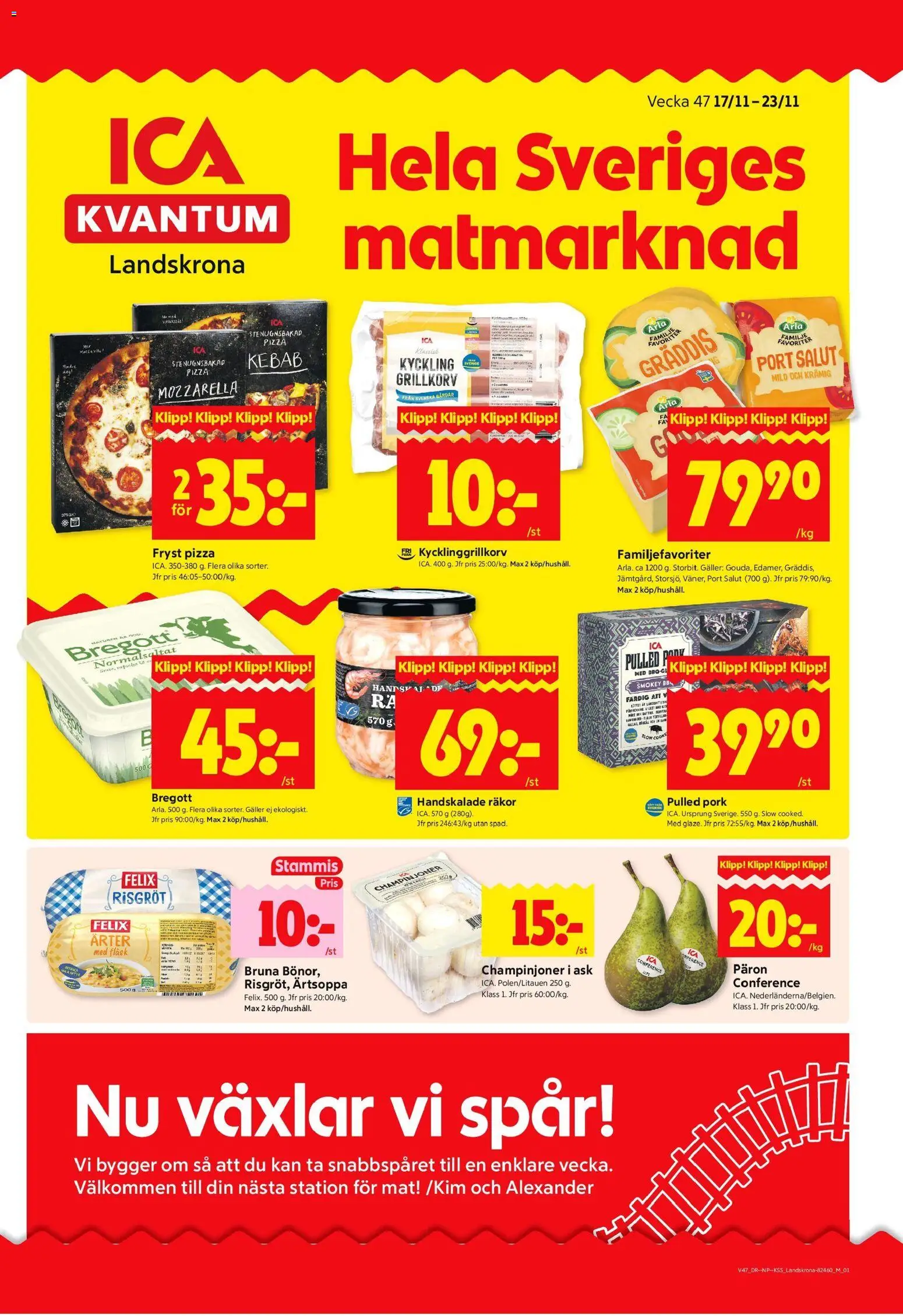 ICA Supermarket reklamblad aktuell från 17.11.2025 | Sida: 1 | Produkter: Galler, Bregott, Grillkorv, Bönor