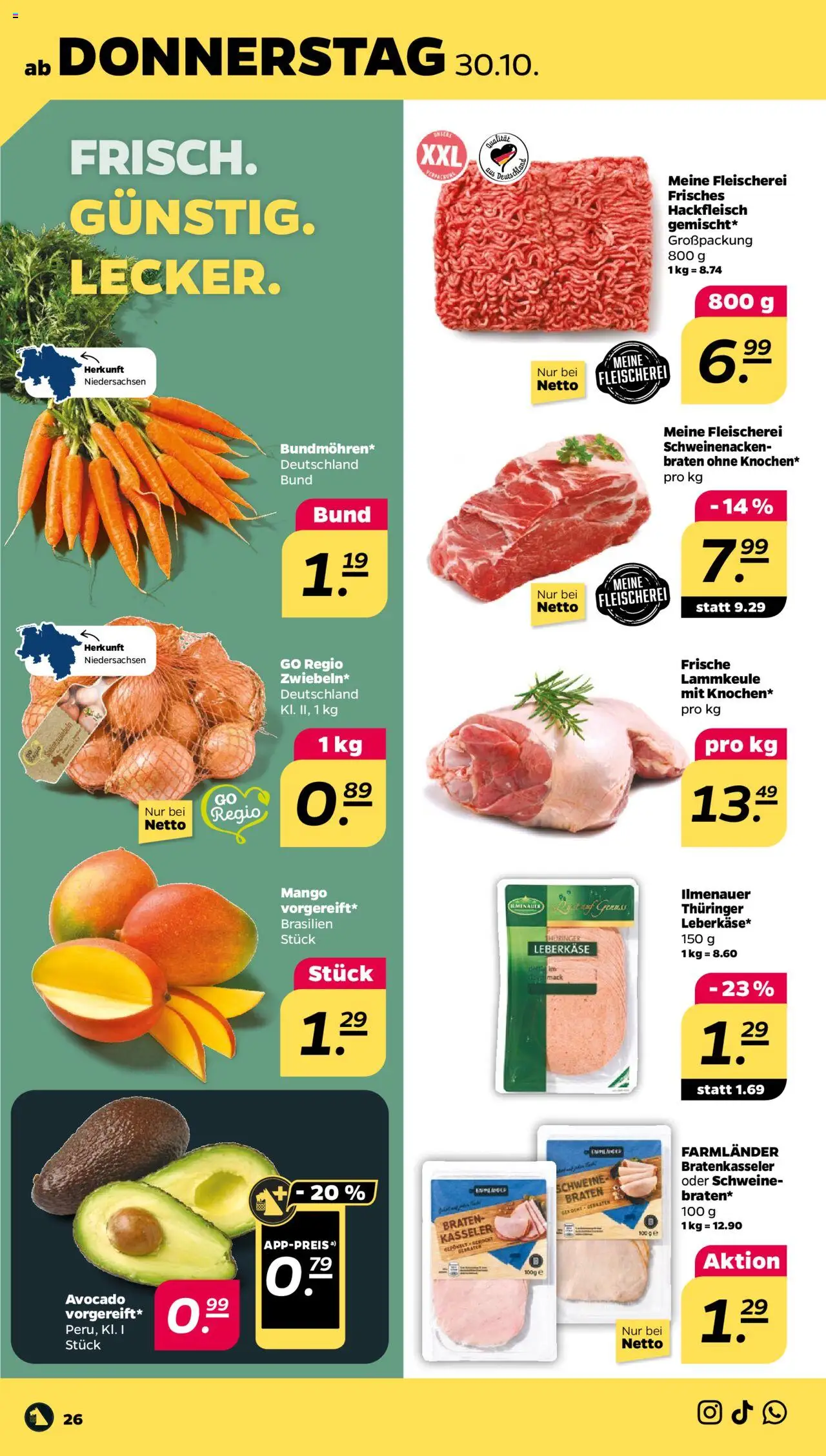 Netto Prospekt 	 – gültig ab 27.10.2025 | Seite: 28 | Produkte: Avocado, Mango, Hackfleisch, Leberkase