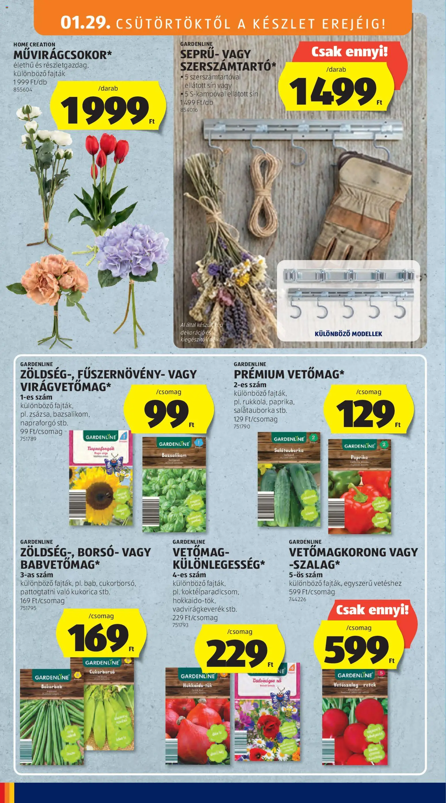 Aldi akciós ujság - amely érvényes a következő dátumtól: 29.01.2026 | Oldal: 10 | Termékek: Vetőmag, Bazsalikom, Retek, Hokkaido tök