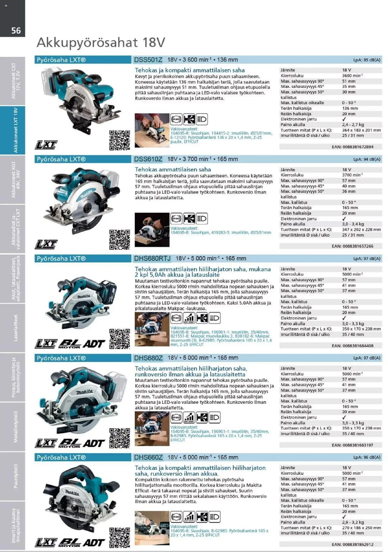 Makita - Tuoteluettelo 2026 – voimassa 24.03.2026 alkaen | Sivu: 56