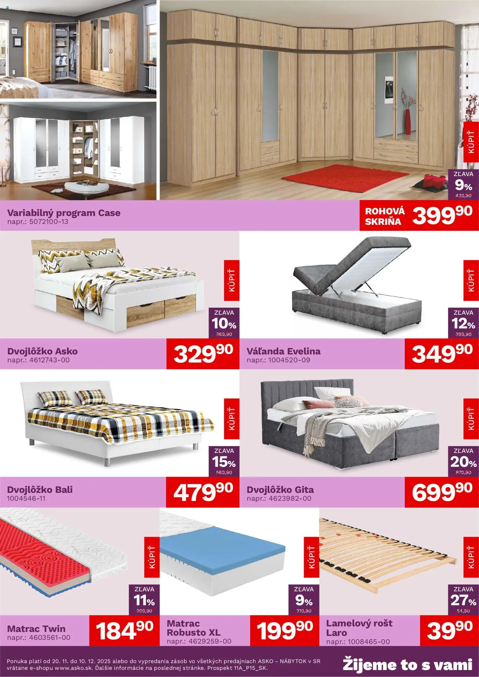 Nové ASKO nábytok akcie – leták je platný od 20.11.2025 | Strana: 3 | Produkty: Nábytok, Matrac, Skriňa