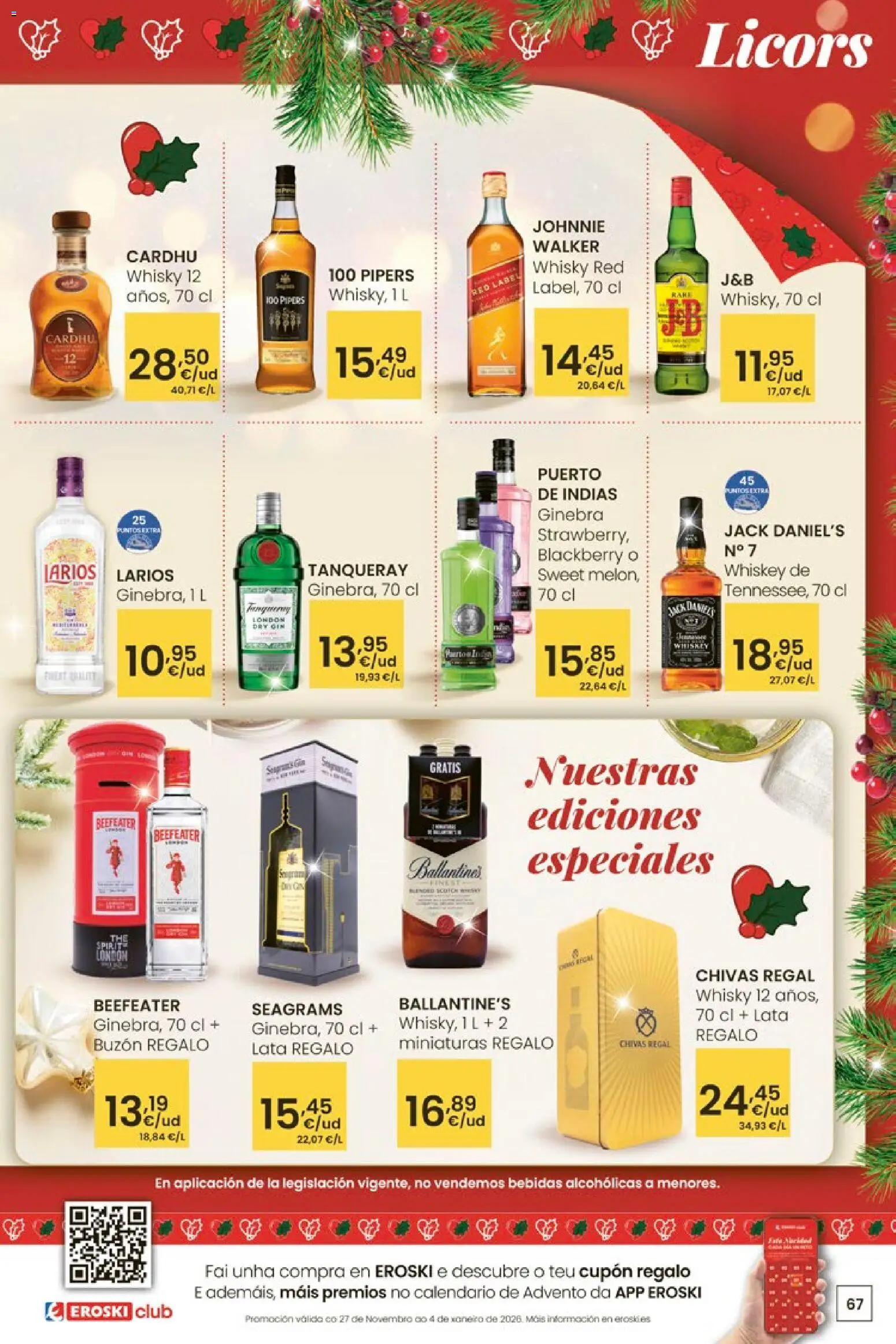 Eroski - Navidad  │ válido desde el 18.12.2025 | Página: 67 | Productos: Ginebra, Whisky