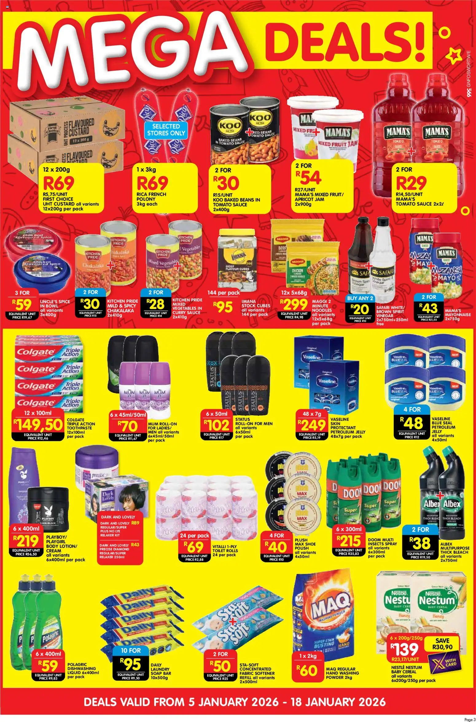 New Shoprite catalogue – valid from 05.01.2026 | Page: 3 | Products: Beans, Bowl, Tomato sauce, Washing powder