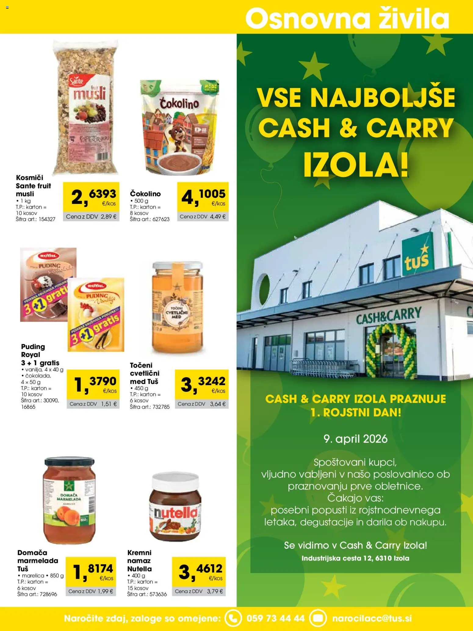 Novi Tuš katalog ponudbe – veljaven od 01.04.2026 | Stran: 9 | Izdelki: Puding, Marmelada, Čokolino, Kosmici