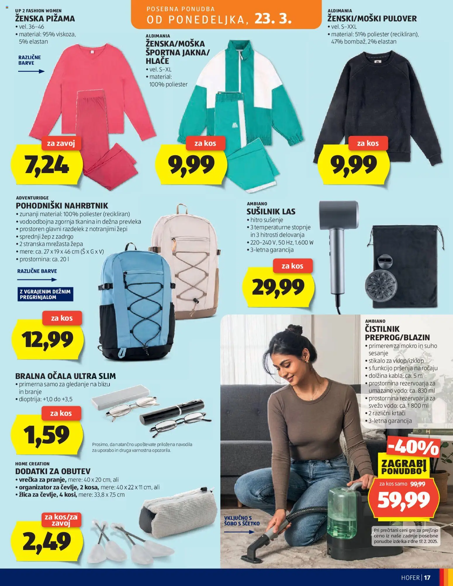 Novi Hofer katalog katalog ponudbe – veljaven od 19.03.2026 | Stran: 17 | Izdelki: Prevleka, Kos, Hlace, Ocala