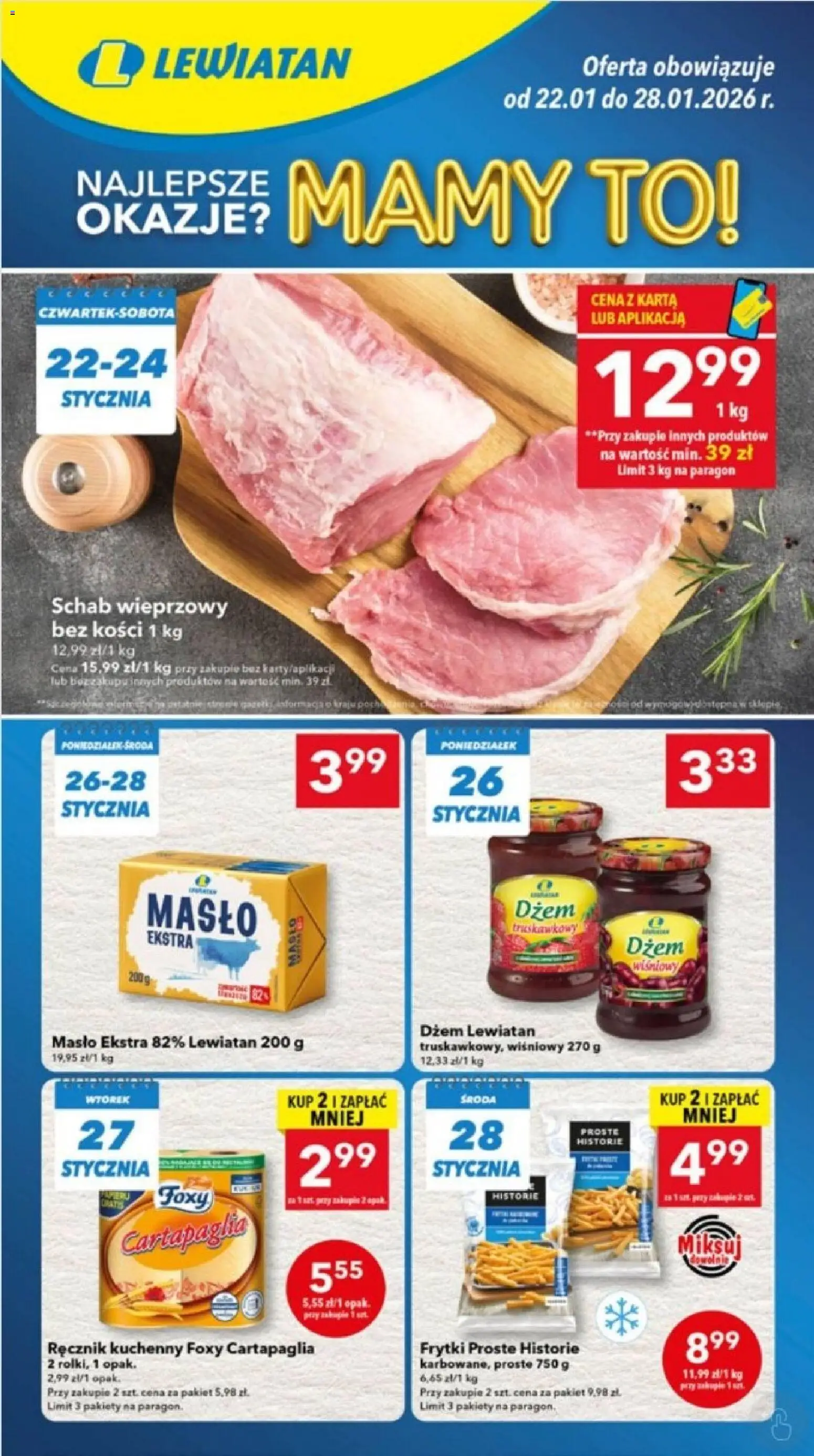 Lewiatan gazetka - Lublin od 22.01.2026 | Strona: 1 | Produkty: Karta, Schab, Dżem, Masło