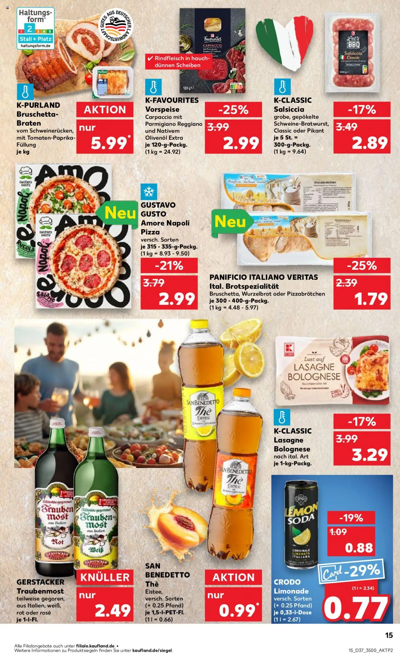 Kaufland prospekt Rostock	 – gültig ab 11.09.2025 | Seite: 15 | Produkte: Gustavo gusto, Olivenol, Limonade, Rindfleisch