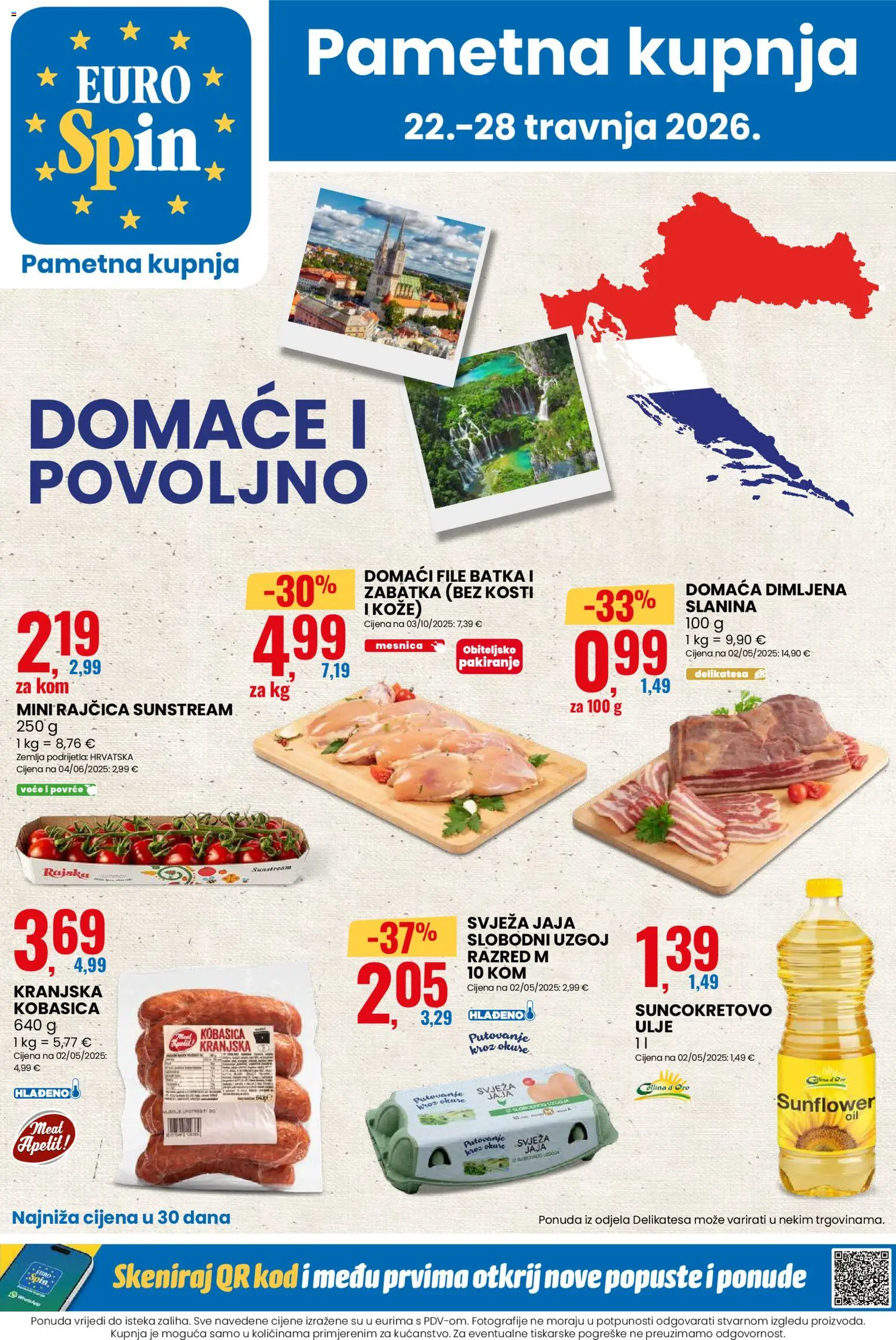 Eurospin katalog | vrijedi od 22.04.2026 | Stranica: 1 | Proizvodi: Jaja, Ulje, Slanina, Kobasica