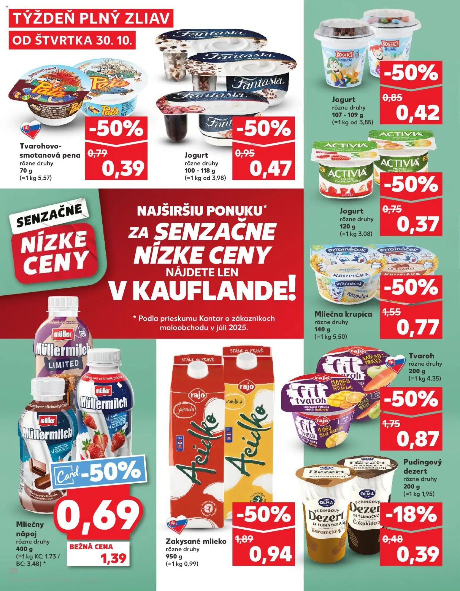 Nové Kaufland akcie – leták je platný od 30.10.2025 | Strana: 20 | Produkty: Mlieko, Tvaroh, Acidko, Zakysané mlieko