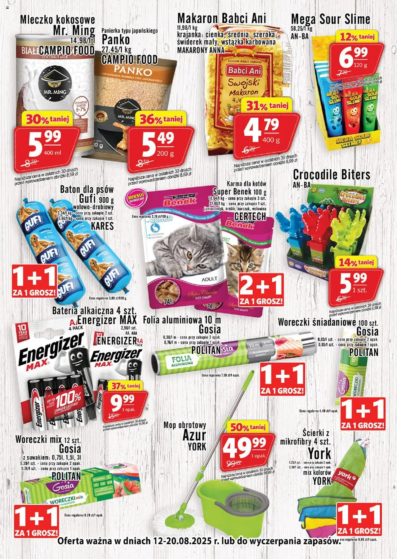 Prim Market Gazetka - Wielkie Otwarcie Ostrołęka dodatkowa od 12.08.2025 | Strona: 2 | Produkty: Bateria, Karma dla kotów, Mop obrotowy, Makaron