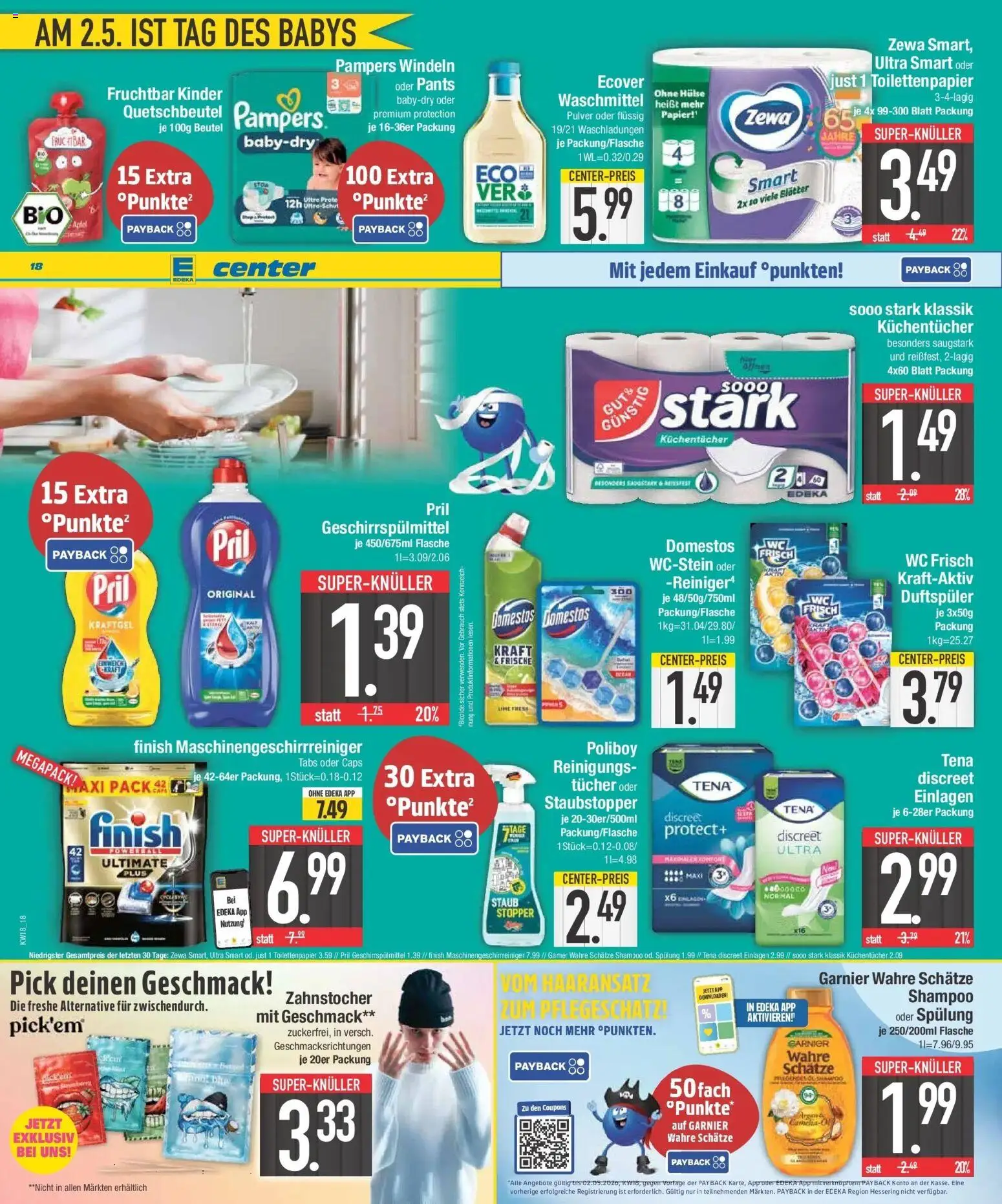 E center Prospekt München	 – gültig ab 27.04.2026 | Seite: 18 | Produkte: Äpfel, Shampoo, Waschmittel, Toilettenpapier