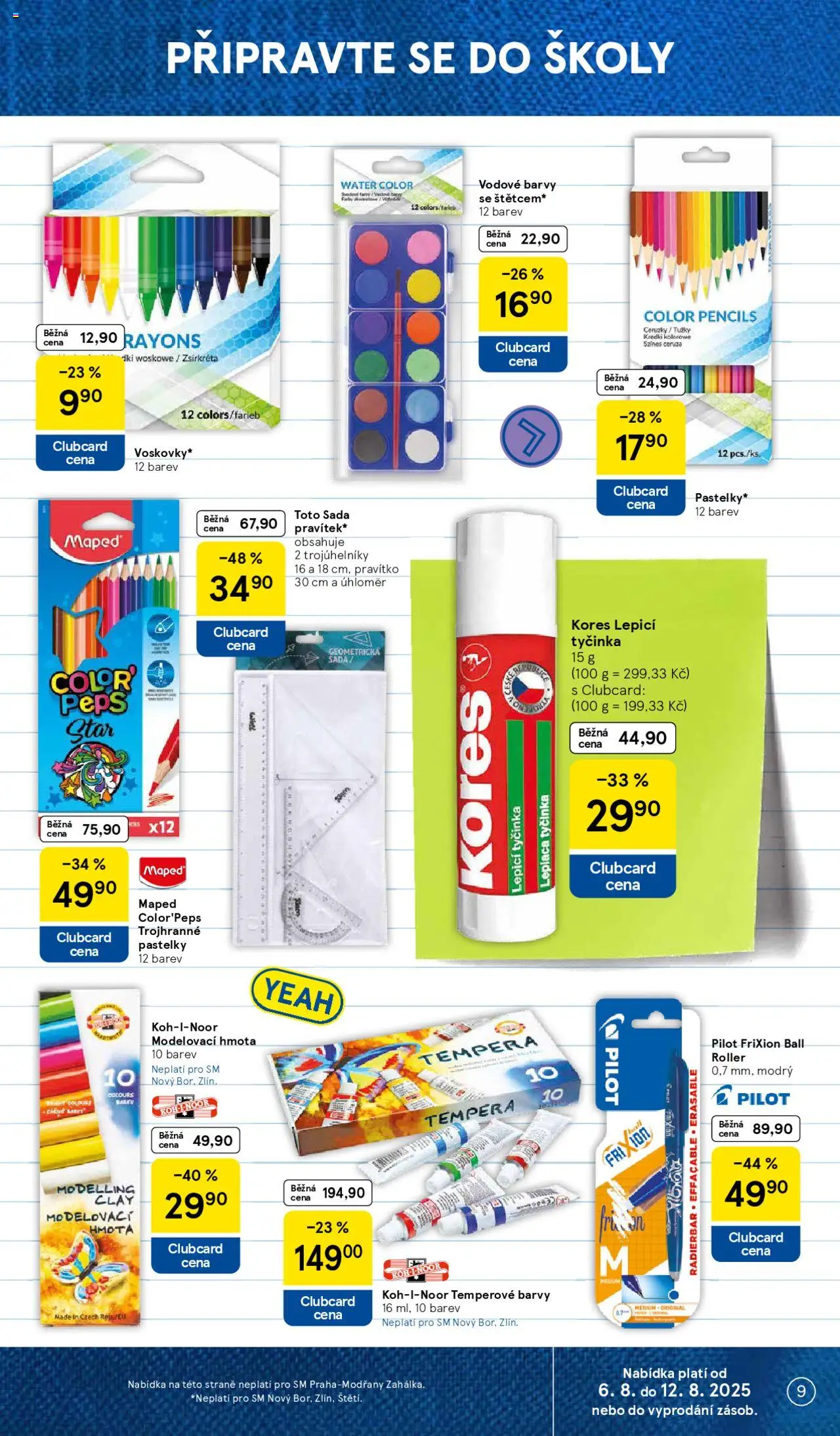 Tesco leták - Supermarket od 06.08.2025 | Strana: 9 | Produkty: Pastelky, Pravítko, Barvy