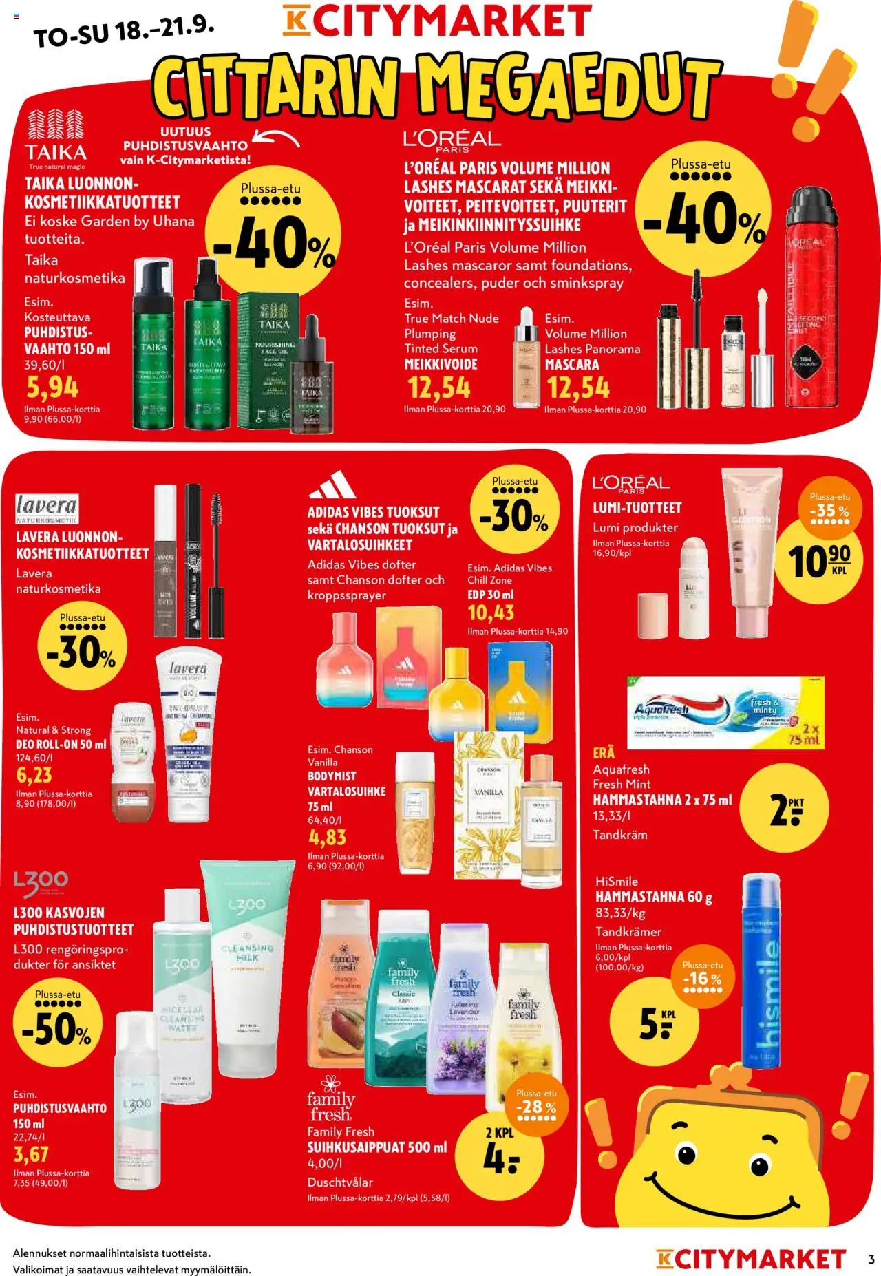 K-Citymarket tarjoukset – voimassa 18.09.2025 alkaen | Sivu: 3 | Tuotteet: Meikki, Hammastahna