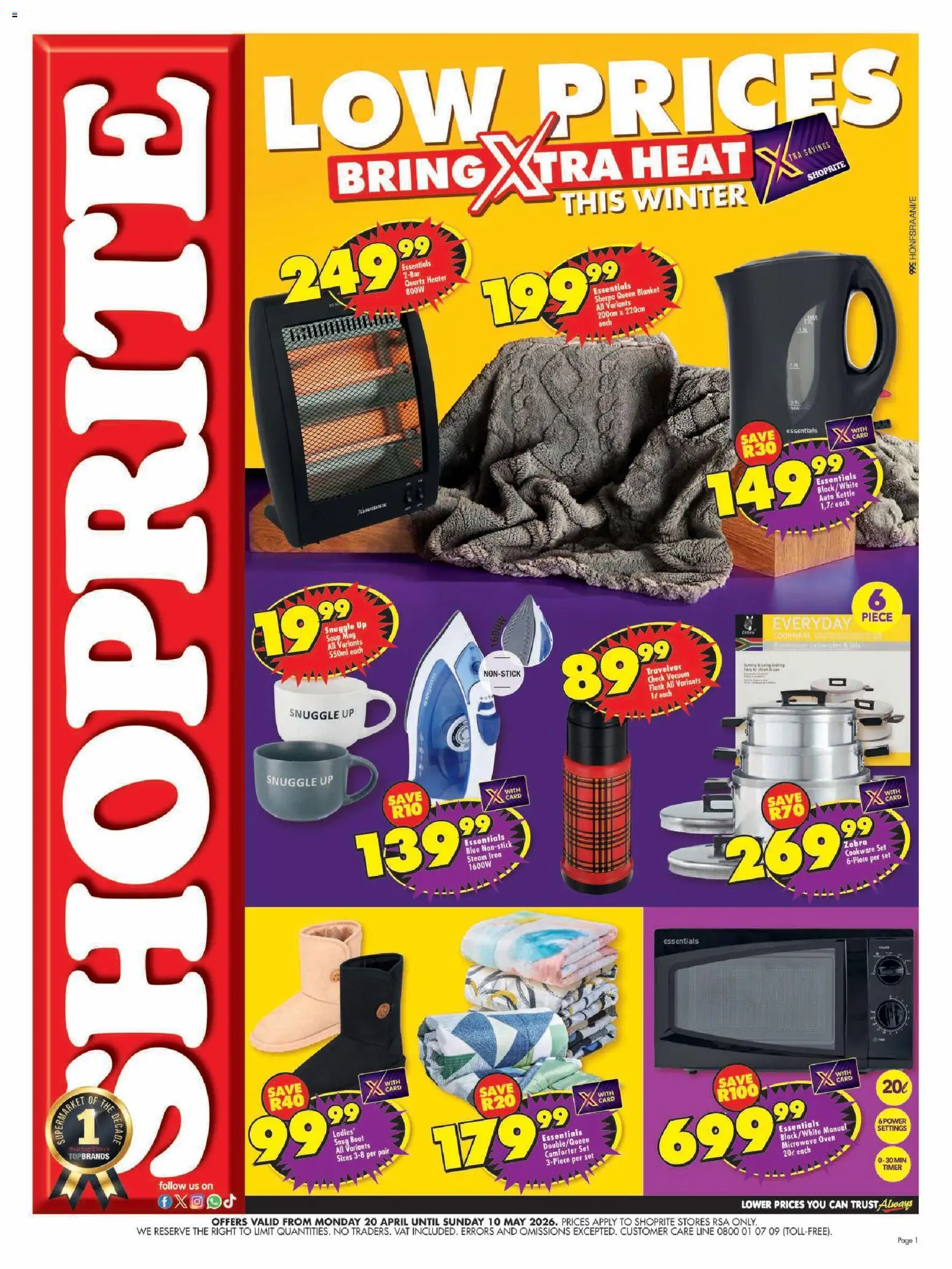 New Shoprite catalogue – valid from 20.04.2026 | Page: 1 | Products: Oven, Microwave oven, Iron, Flask