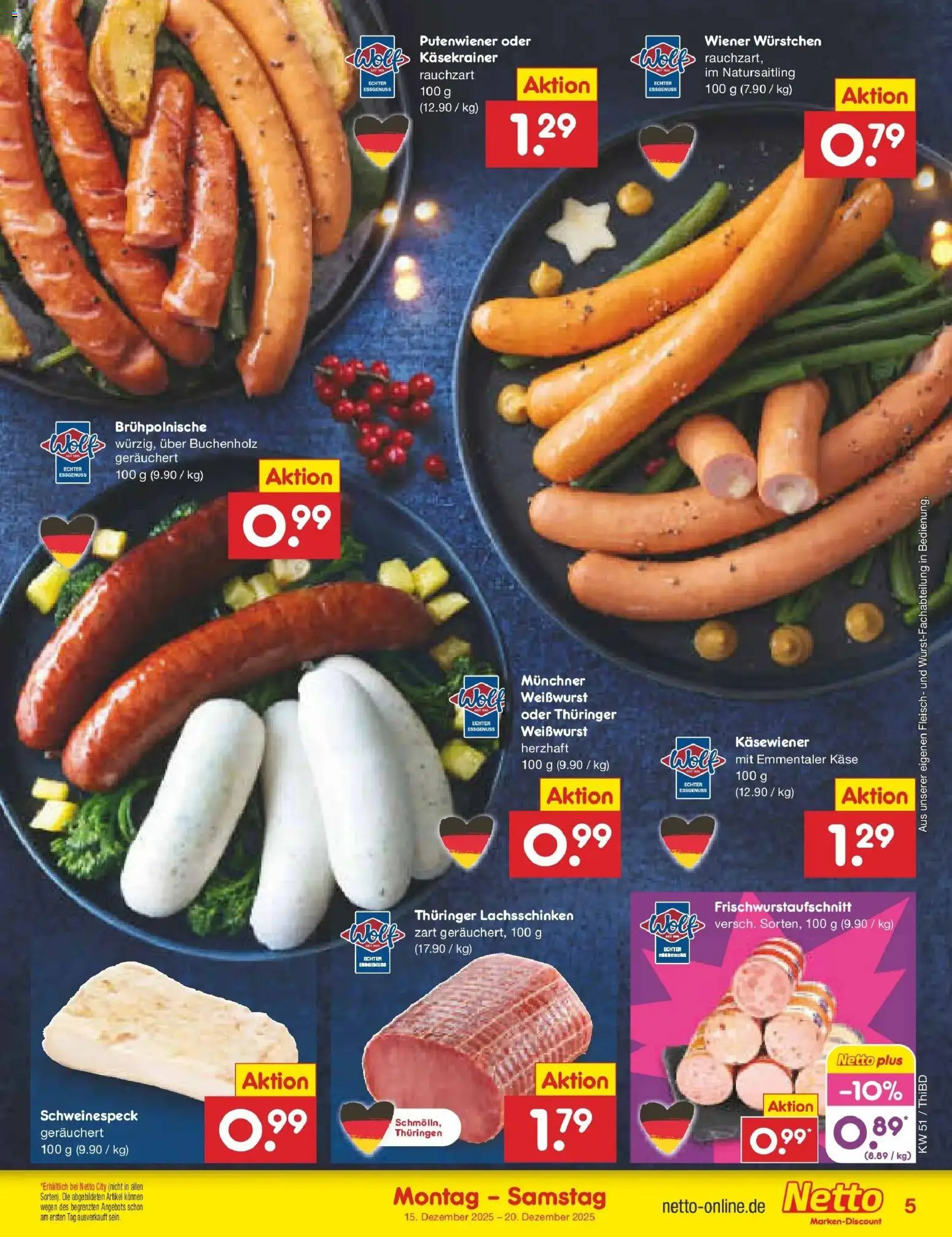 Netto Marken-Discount prospekt Thiendorf	 – gültig ab 15.12.2025 | Seite: 5 | Produkte: Käse, Käsekrainer, Weißwurst, Fleisch