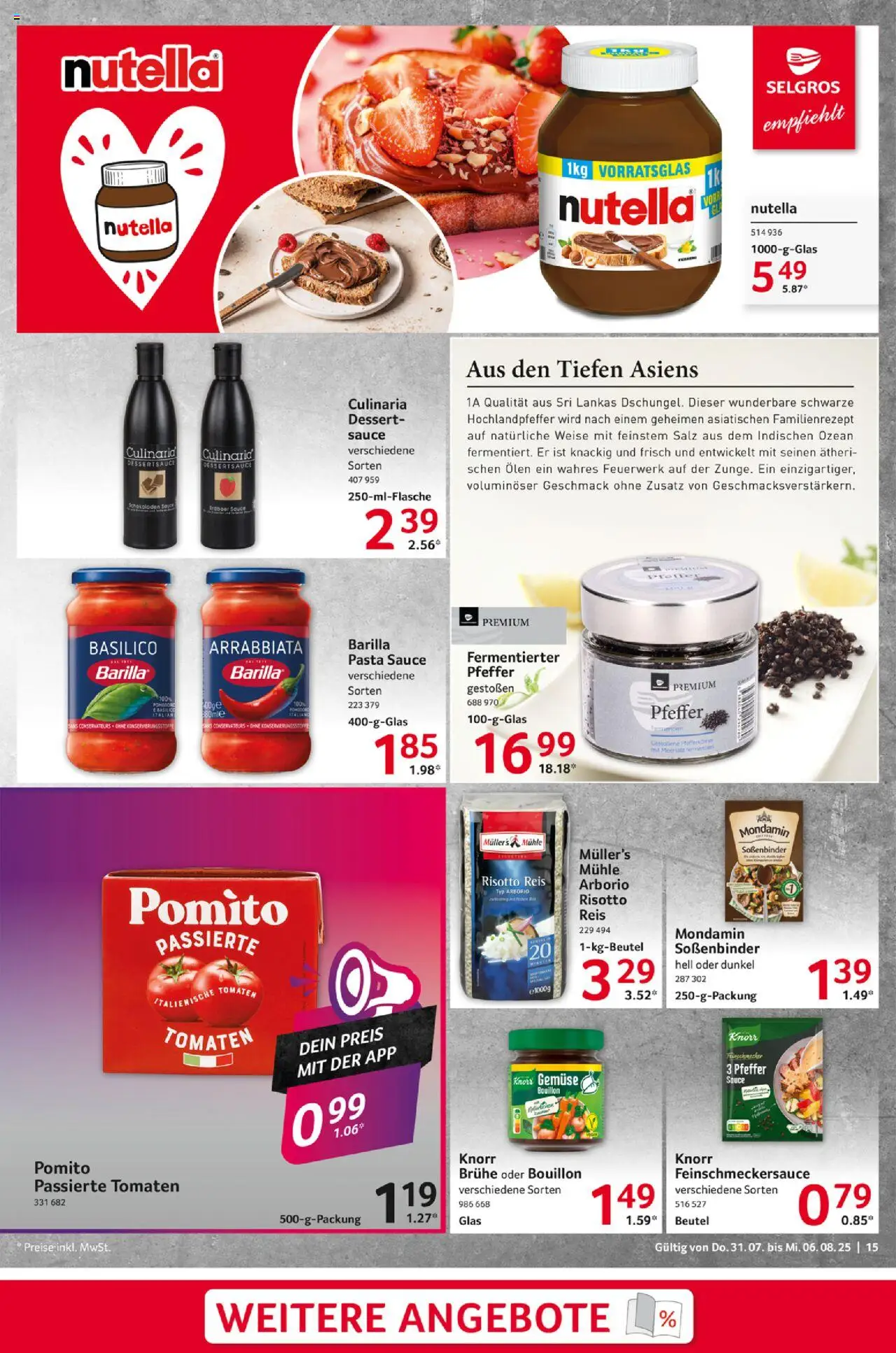 Selgros Prospekt 	 - gültig ab dem 31.07.2025 | Seite: 15 | Produkte: Mühle, Tomaten, Knorr, Pasta