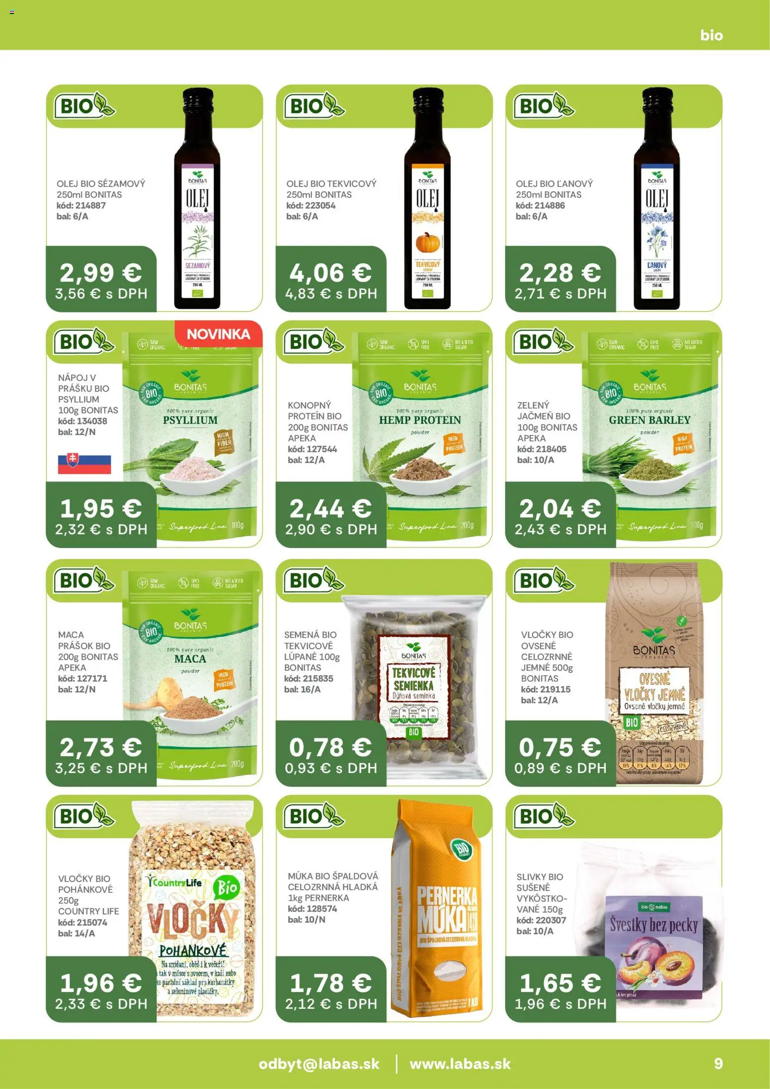 Nové Labaš akcie – leták je platný od 10.04.2026 | Strana: 9 | Produkty: Protein, Múka, Vločky, Slivky