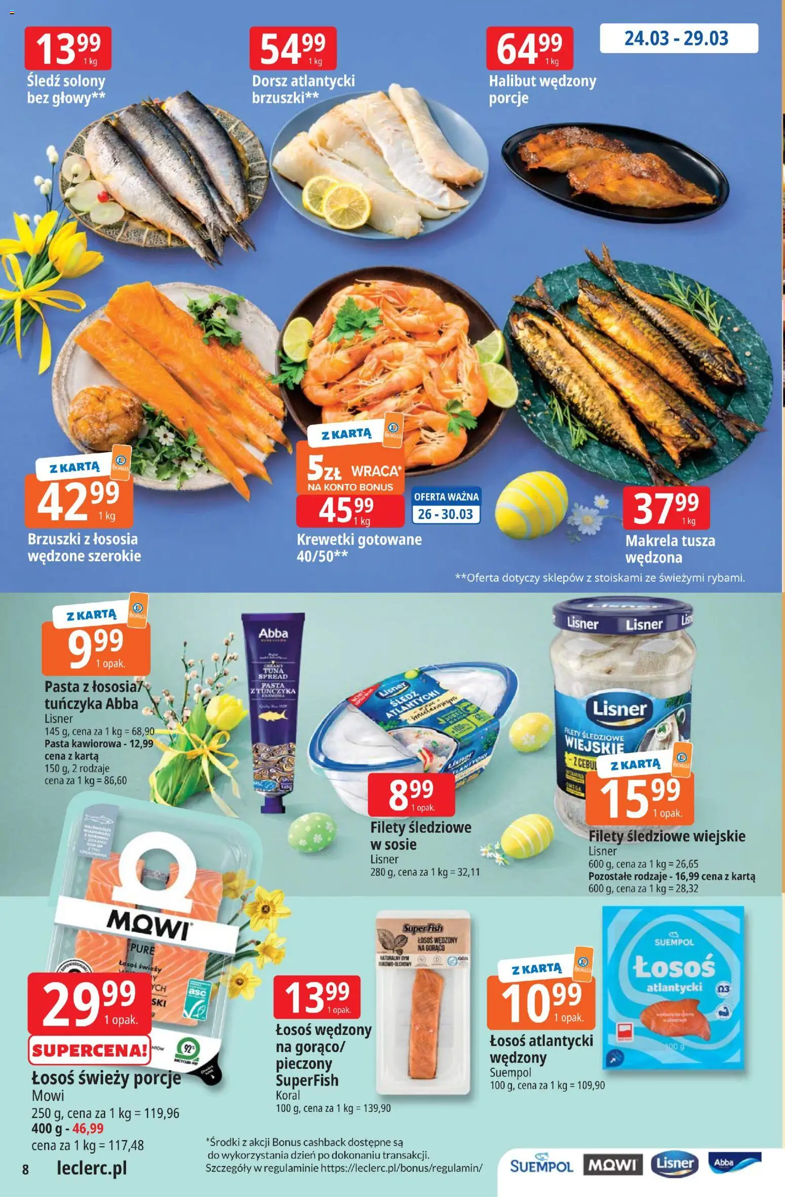 E.Leclerc gazetka - Zamość od 24.03.2026 | Strona: 5 | Produkty: Krewetki, Halibut, Makrela, Krewetki gotowane